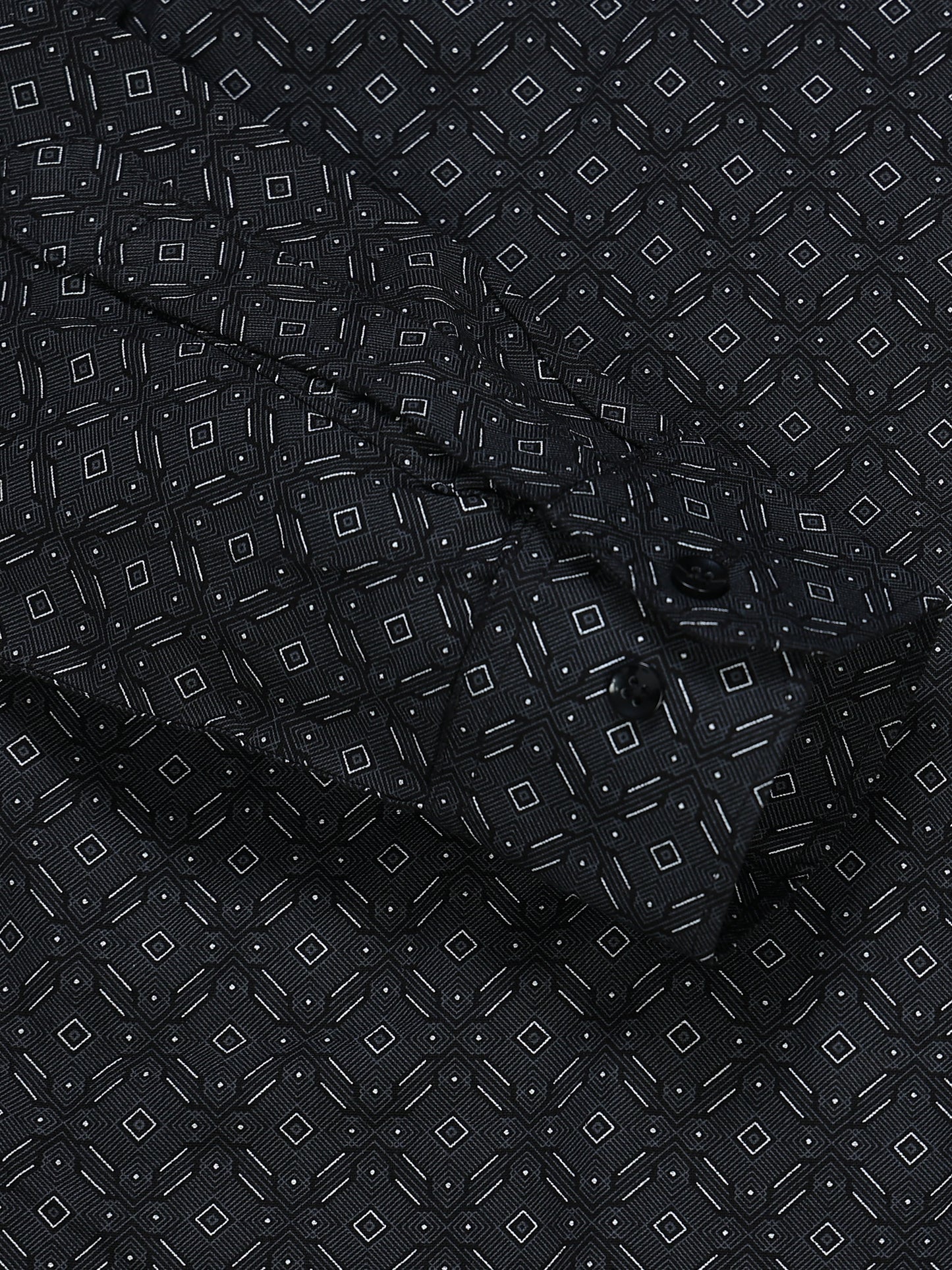 Men's Linen Black Micro Diamond Geometric Printed Shirt