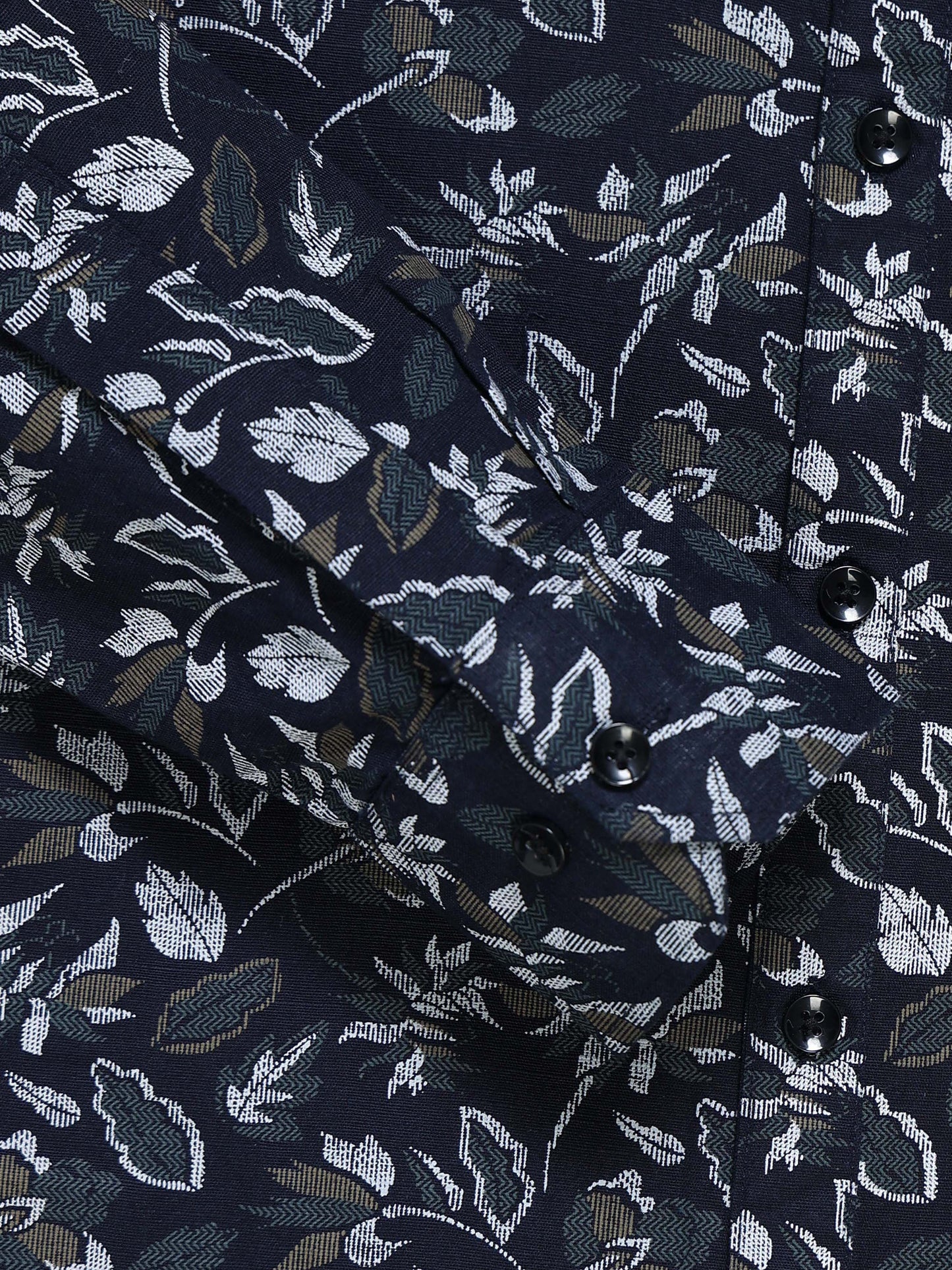 Men's Linen Navy Blue Floral Printed Shirt