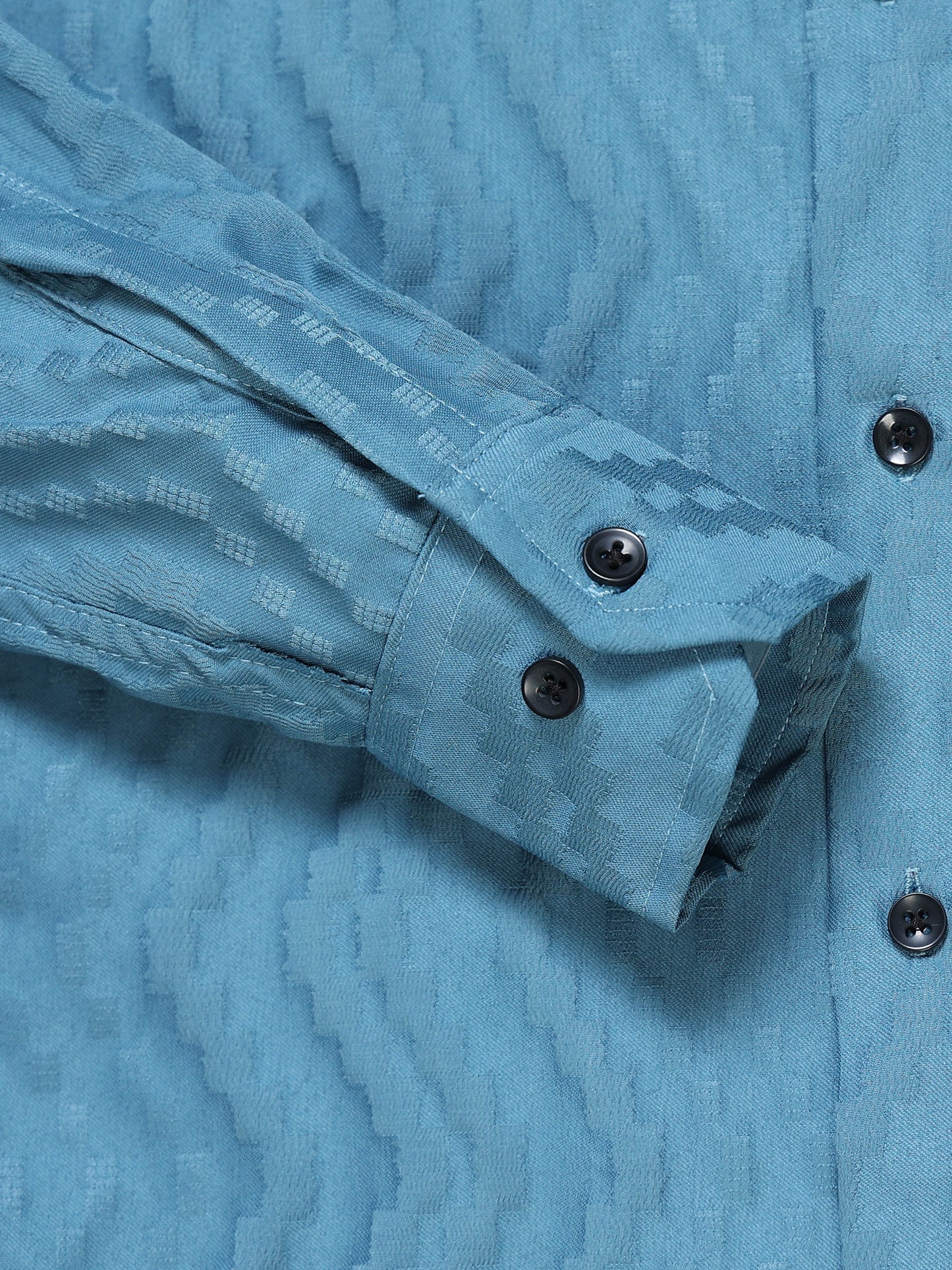 Men's Steel Blue Wave Textured Casual Shirt