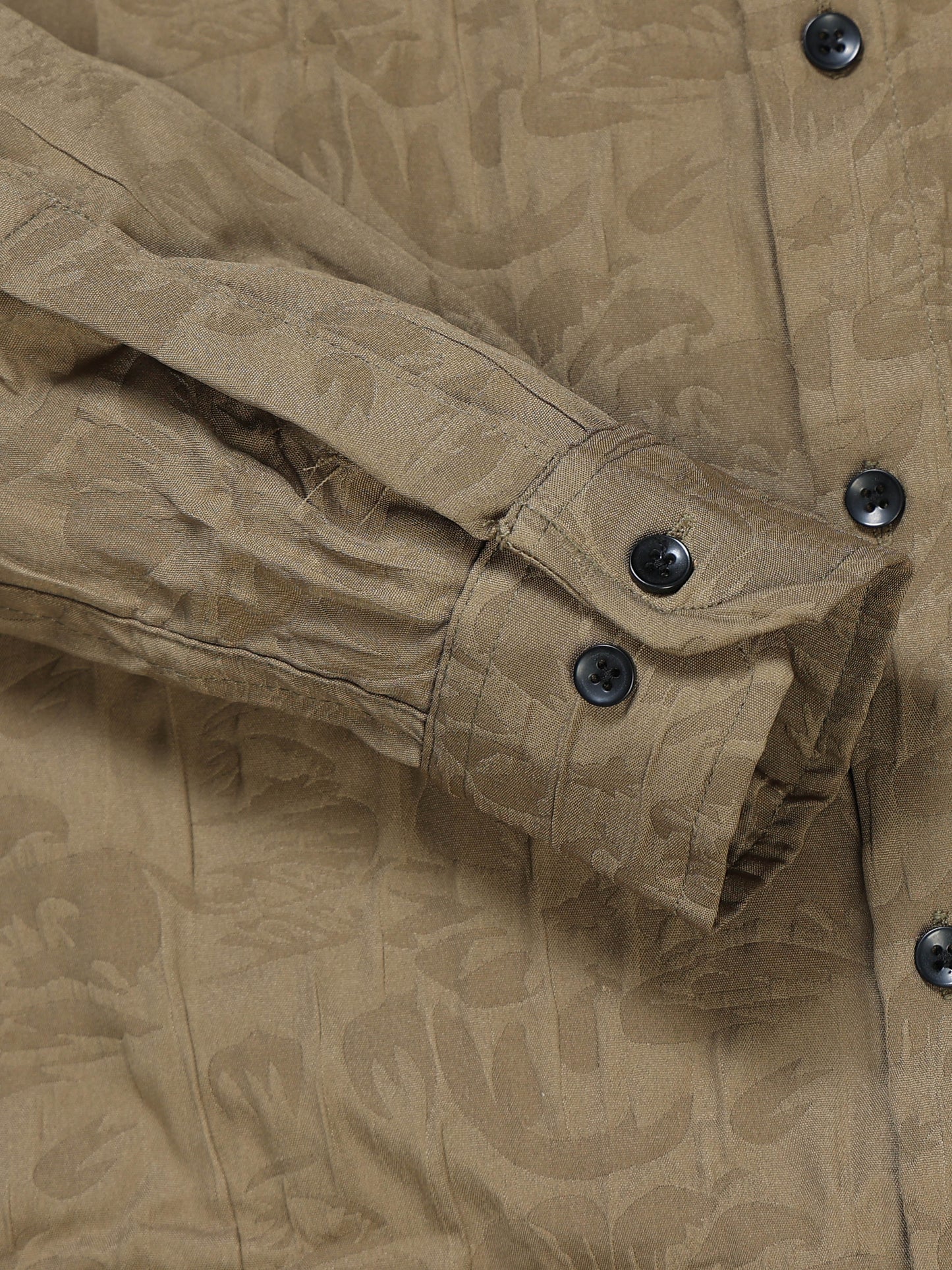 Men's Olive Khaki Abstract Crinkle Textured Casual Shirt