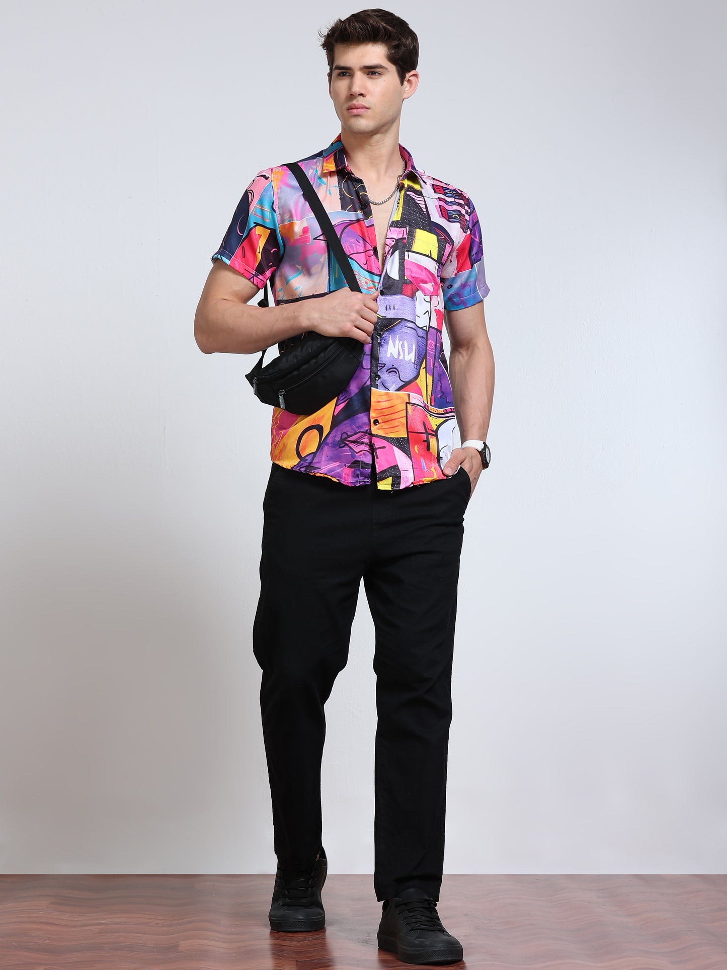 Men's Rayan Multicolour Graffiti Abstract Art Printed Half Sleeve Shirt