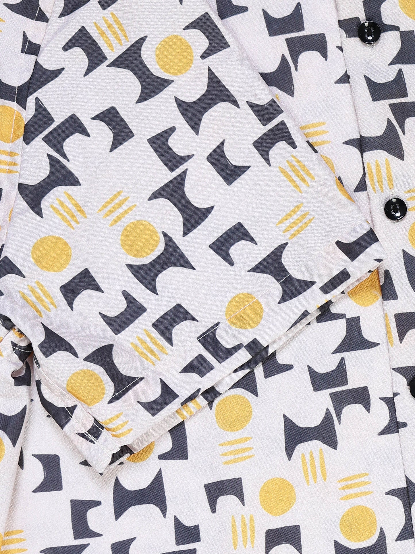 Men's Rayan White Grey Yellow Geometric Mosaic Printed Half Sleeve Shirt