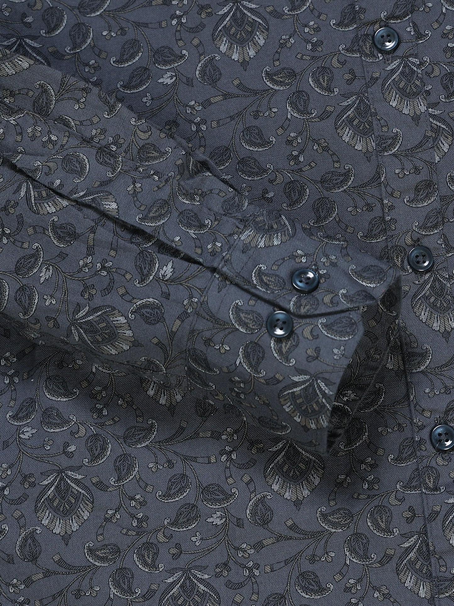Men's Linen Dark Grey Teal Micro Floral Vine Printed Shirt