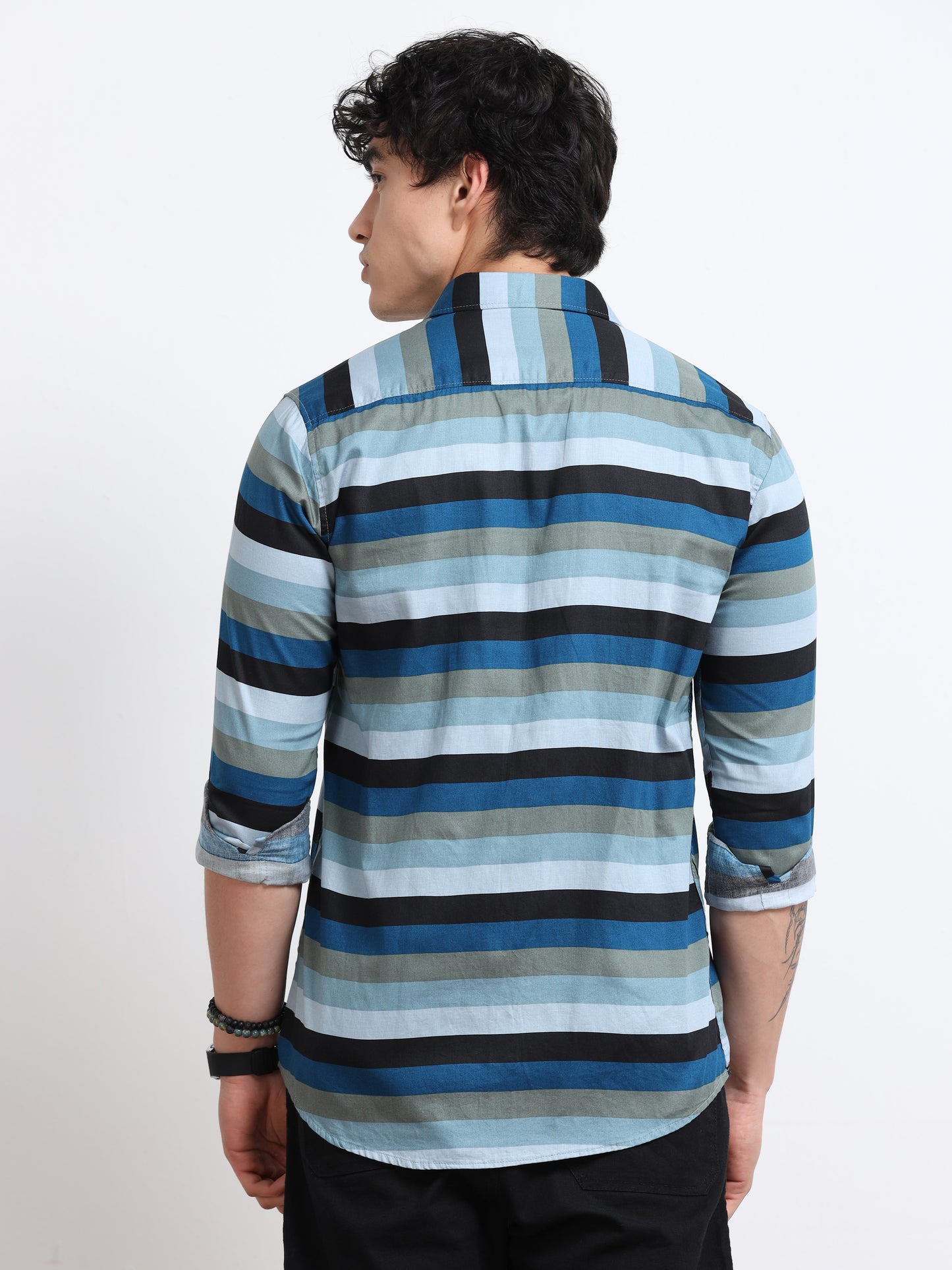 Men’s Blue Multi-Stripe Cotton Shirt by Black Thread