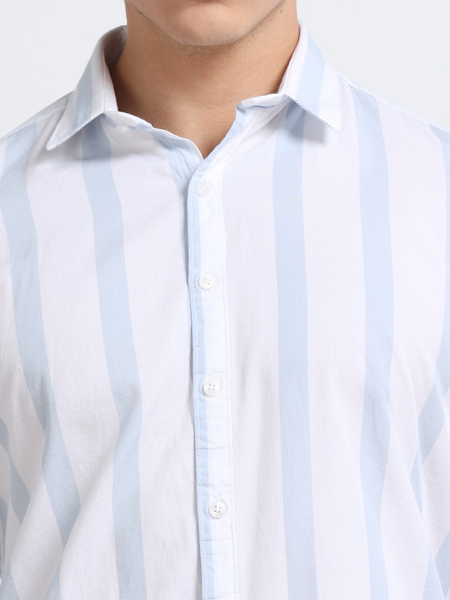 Men’s White & Sky Blue Stripe Cotton Shirt