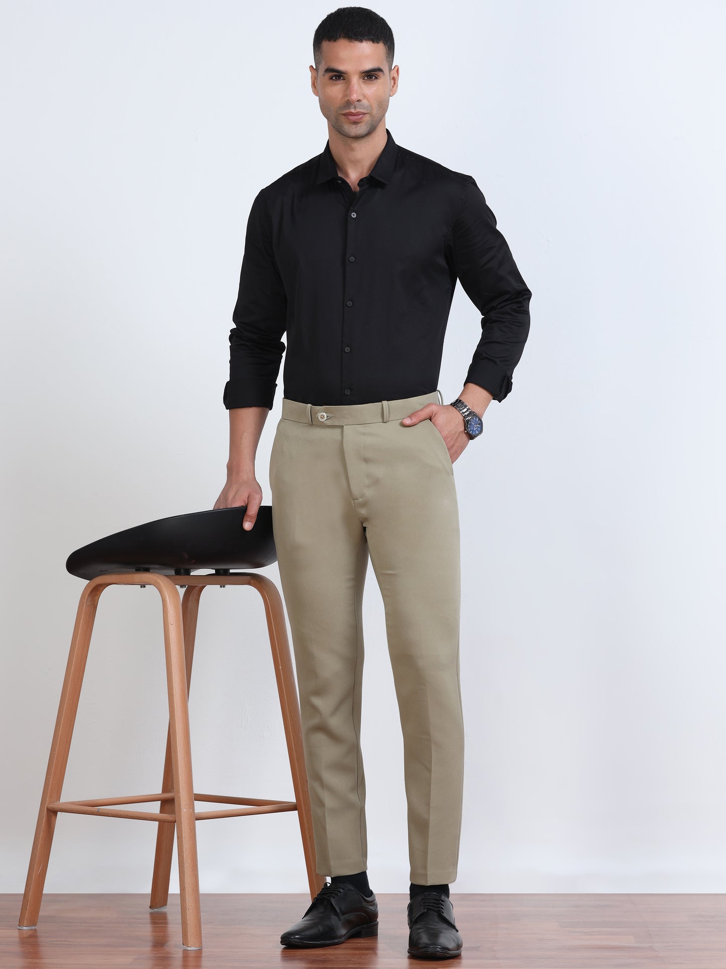 Men's Light Green Formal Ankle Fit Trousers