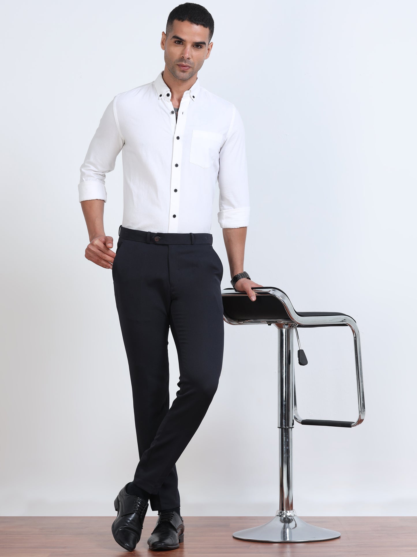 Men's Navy Blue Formal Ankle Fit Trousers