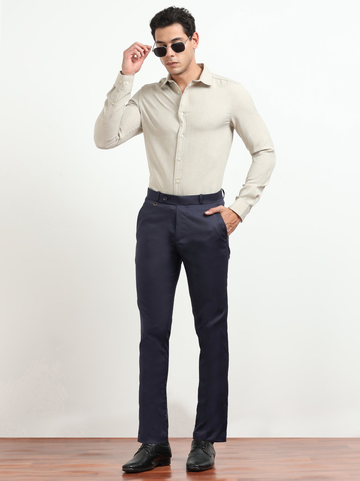 Men's Navy Blue Formal Regular Fit Trousers
