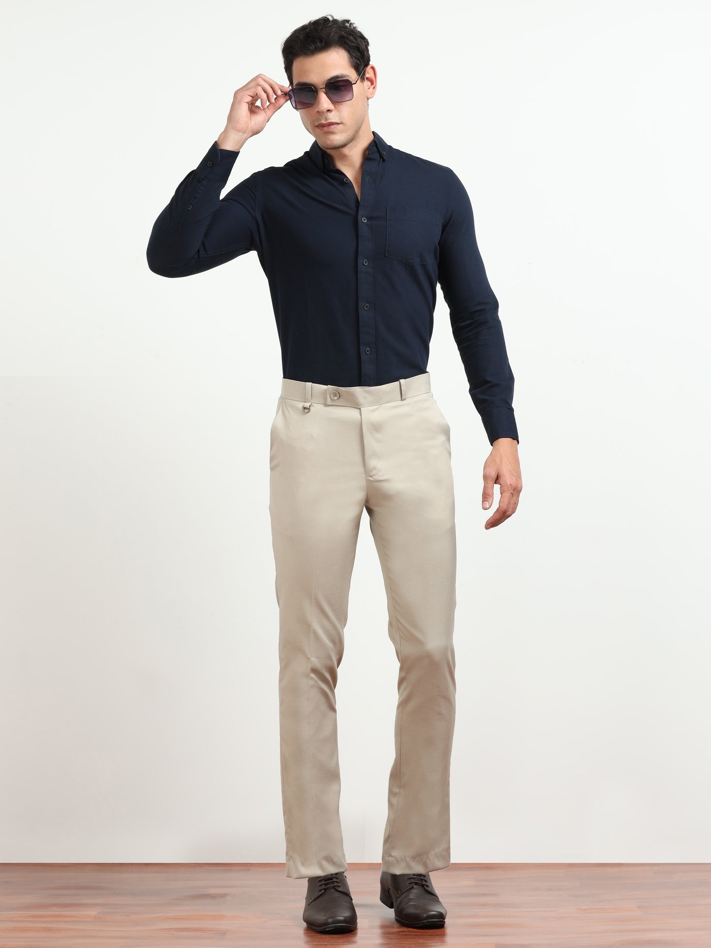 Men's Ivory Formal Regular Fit Trousers
