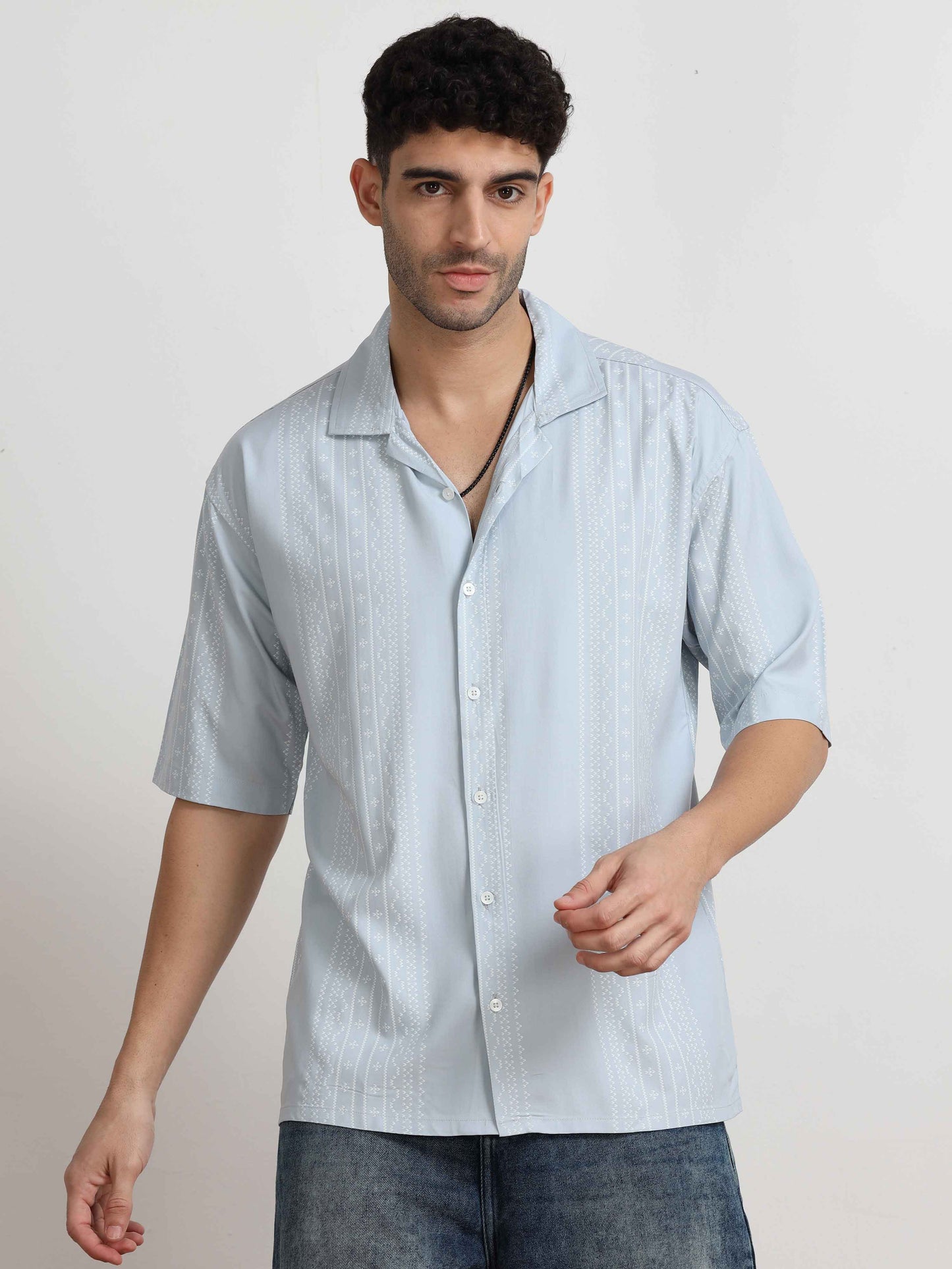 Skyblue Dotted Oversized abstract print shirt mens