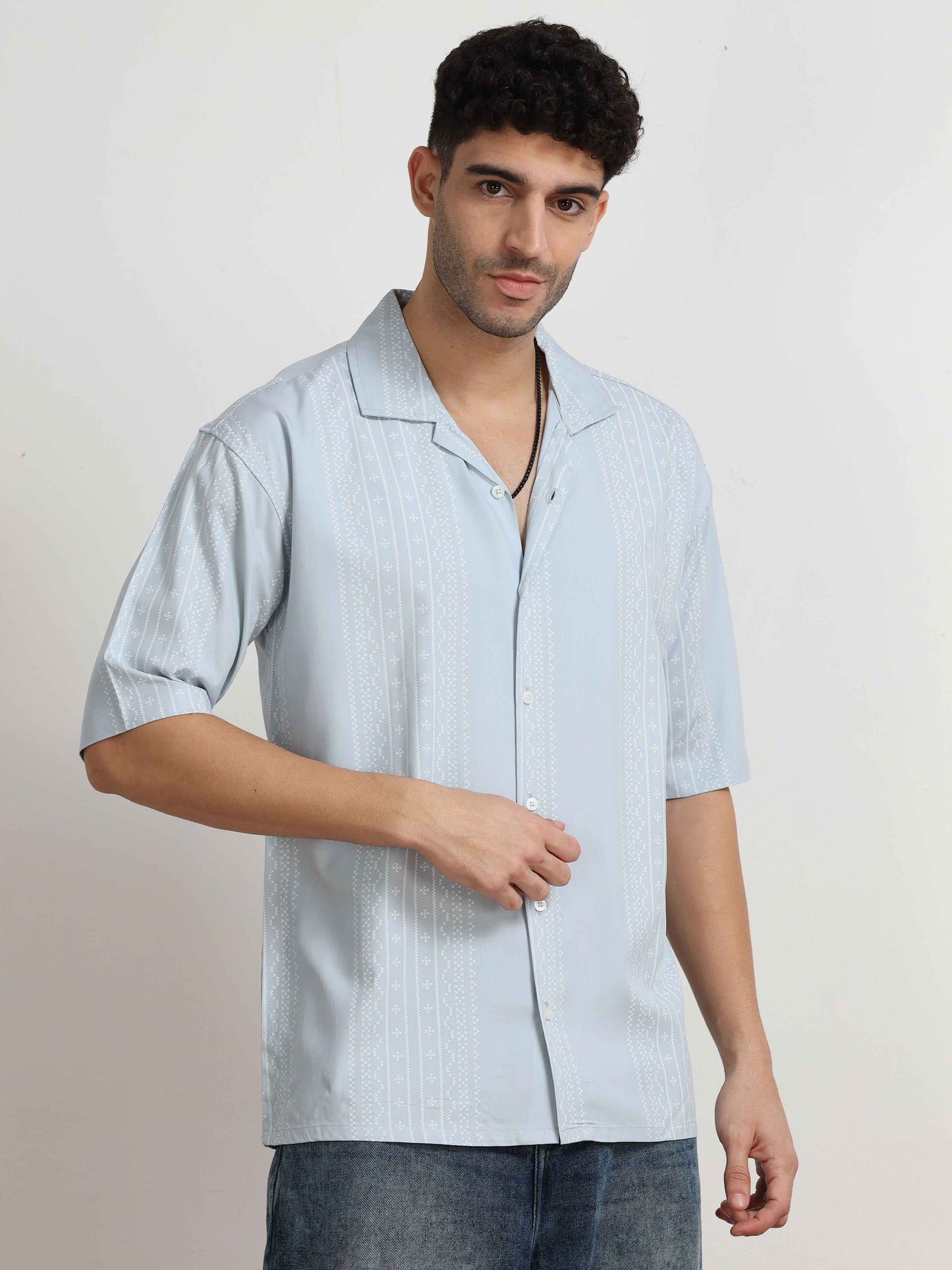 Skyblue Dotted Oversized abstract print shirt mens
