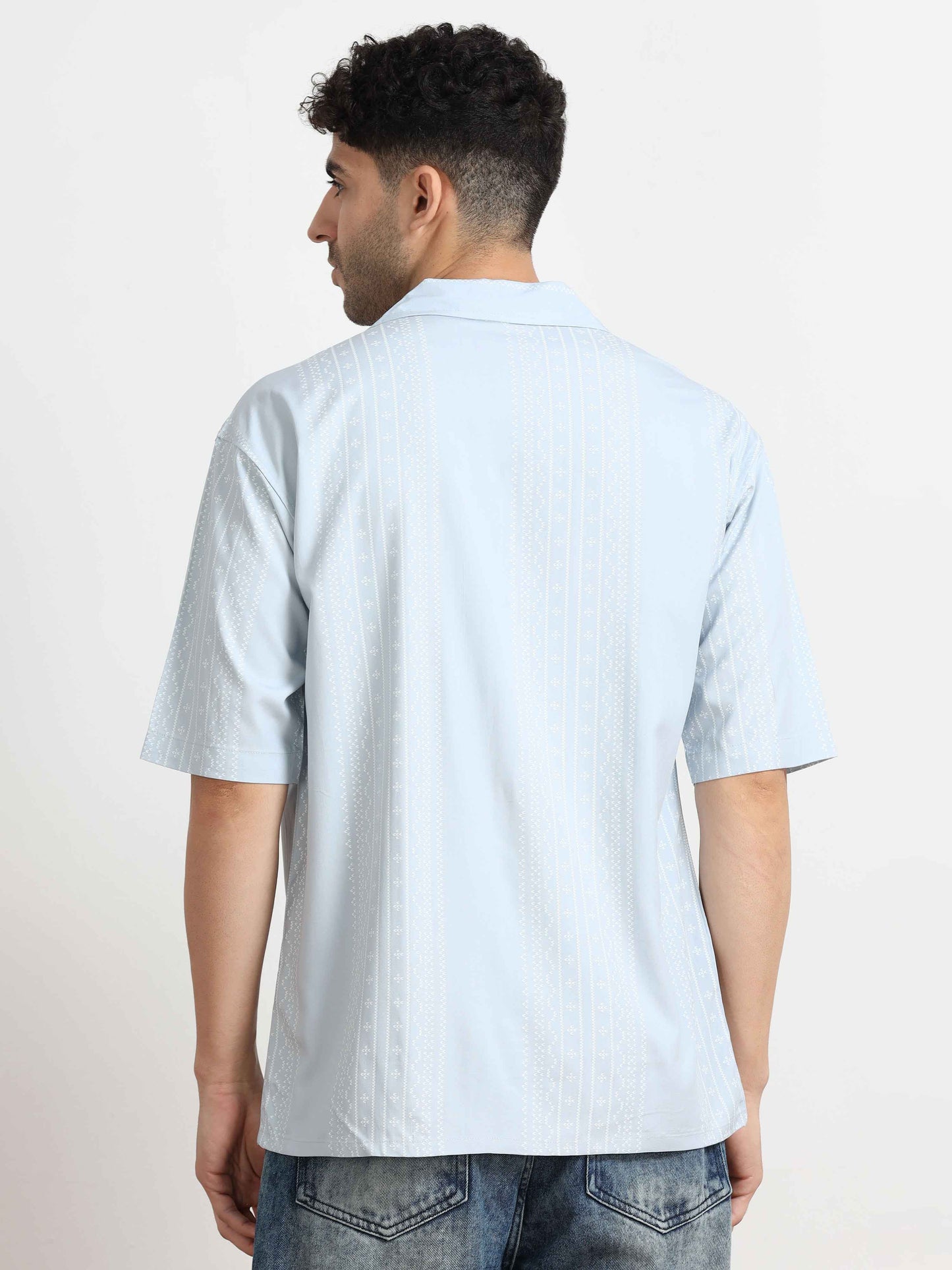 Skyblue Dotted Oversized abstract print shirt mens