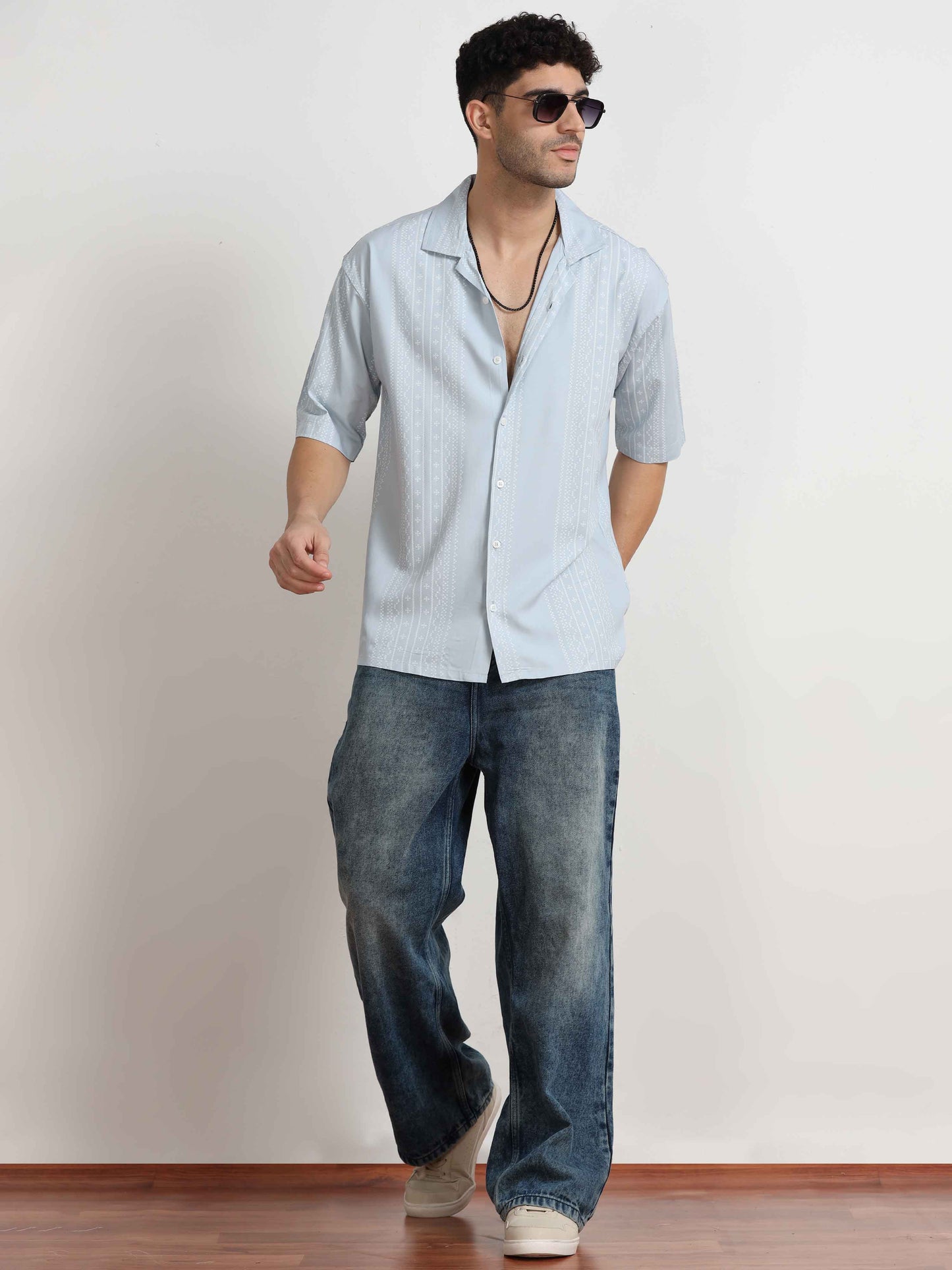 Skyblue Dotted Oversized abstract print shirt mens