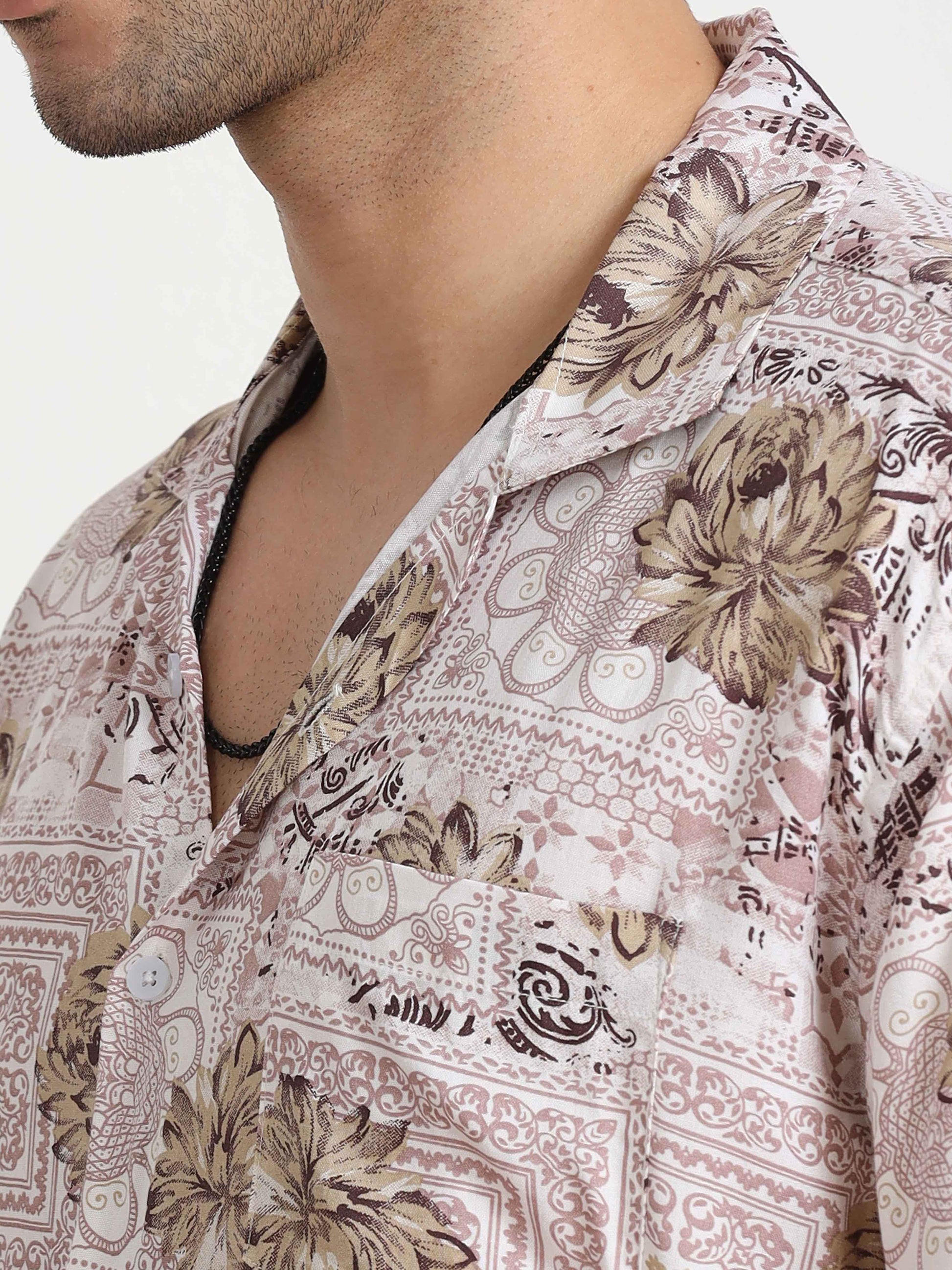 Floral Printed Light Brown Oversized Shirt for men