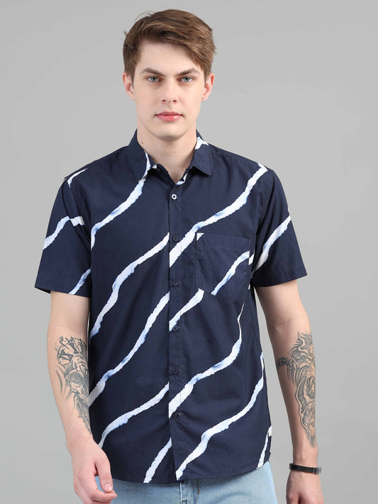 Diagonal Lines Navy Printed Shirt for men