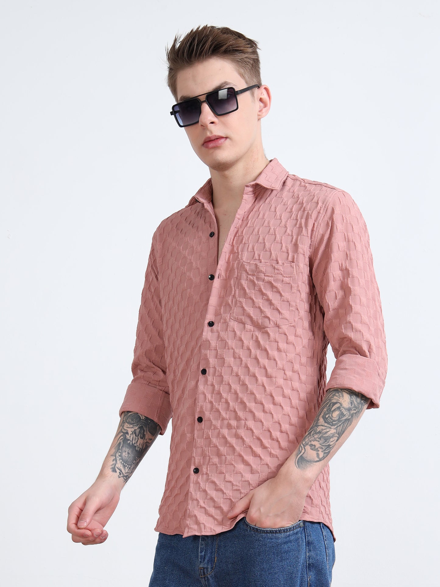 Pale Chestnut Popcorn Texture Shirt for Men