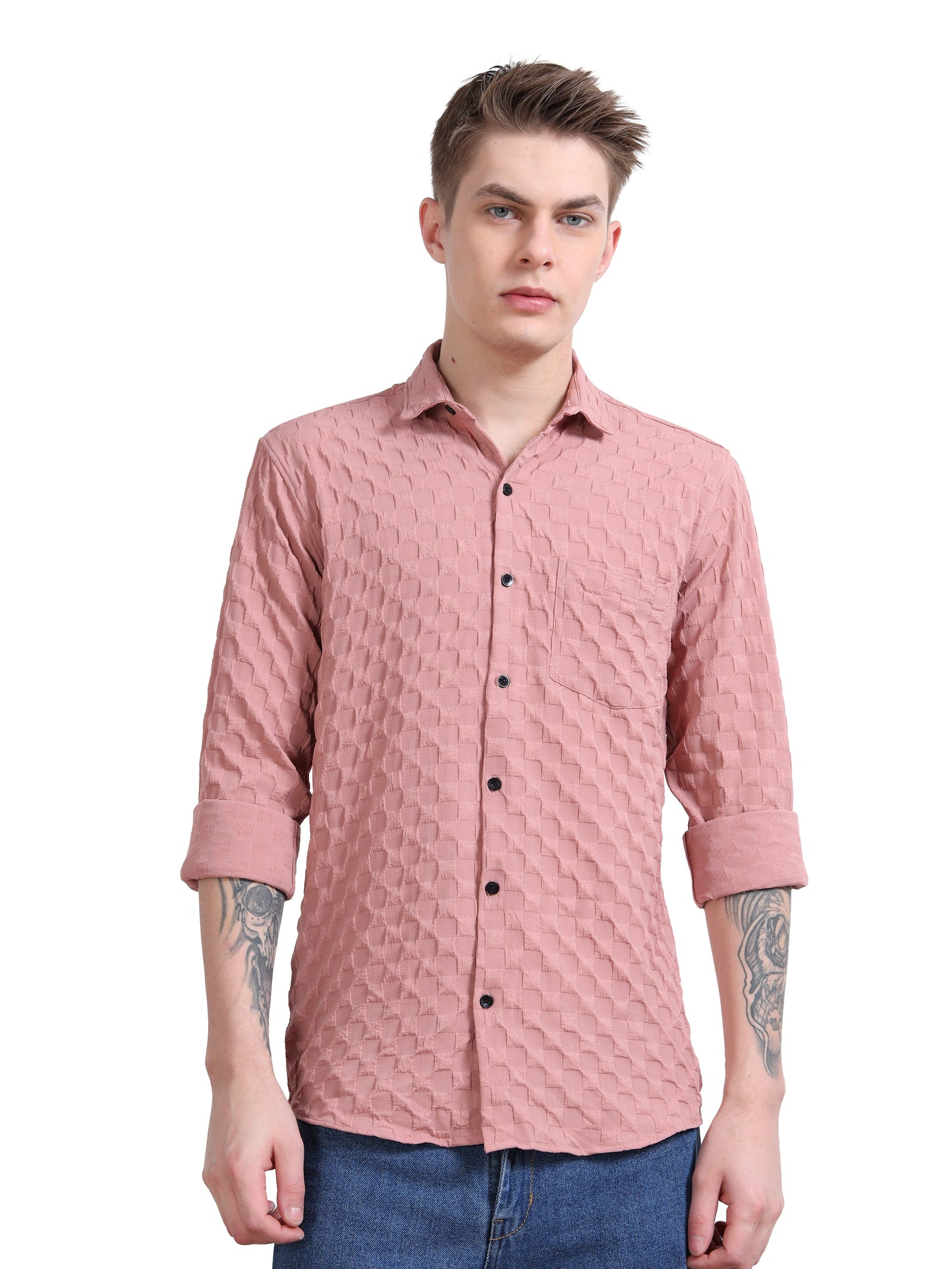 Pale Chestnut Popcorn Texture Shirt for Men