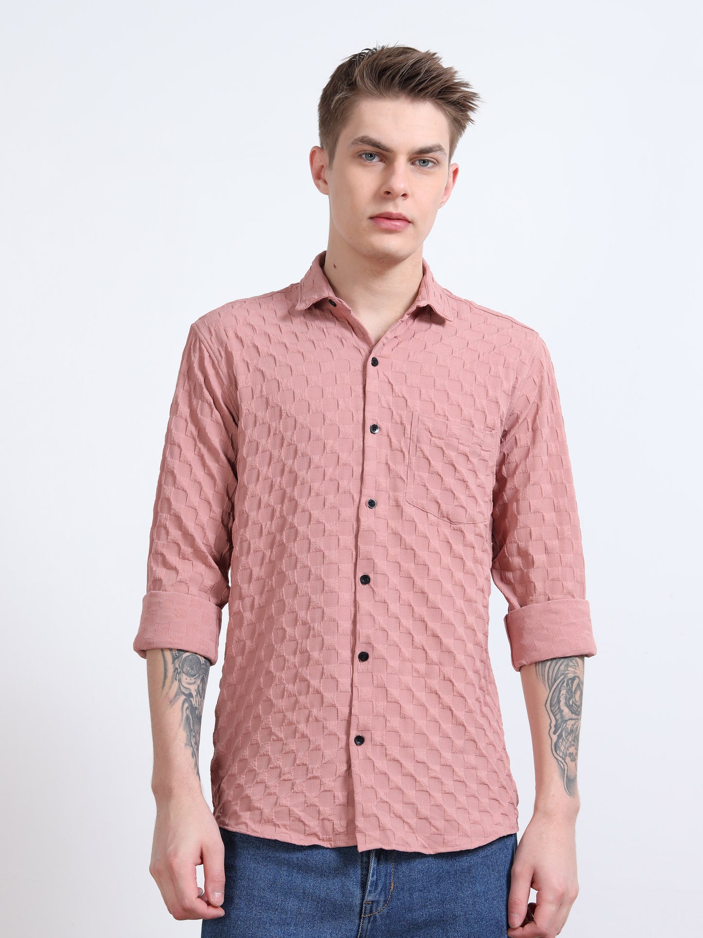 Pale Chestnut Popcorn Texture Shirt for Men