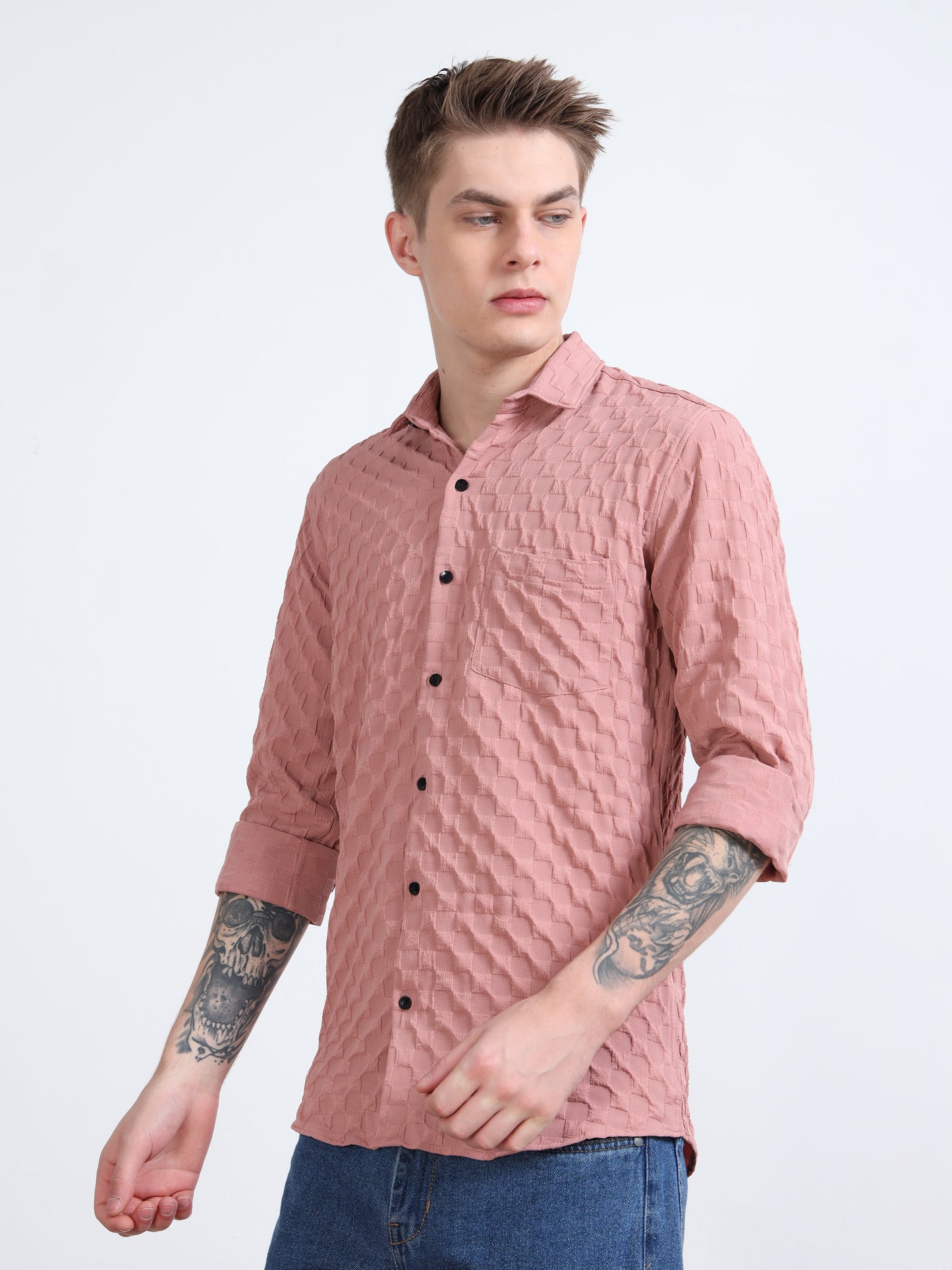 Pale Chestnut Popcorn Texture Shirt for Men