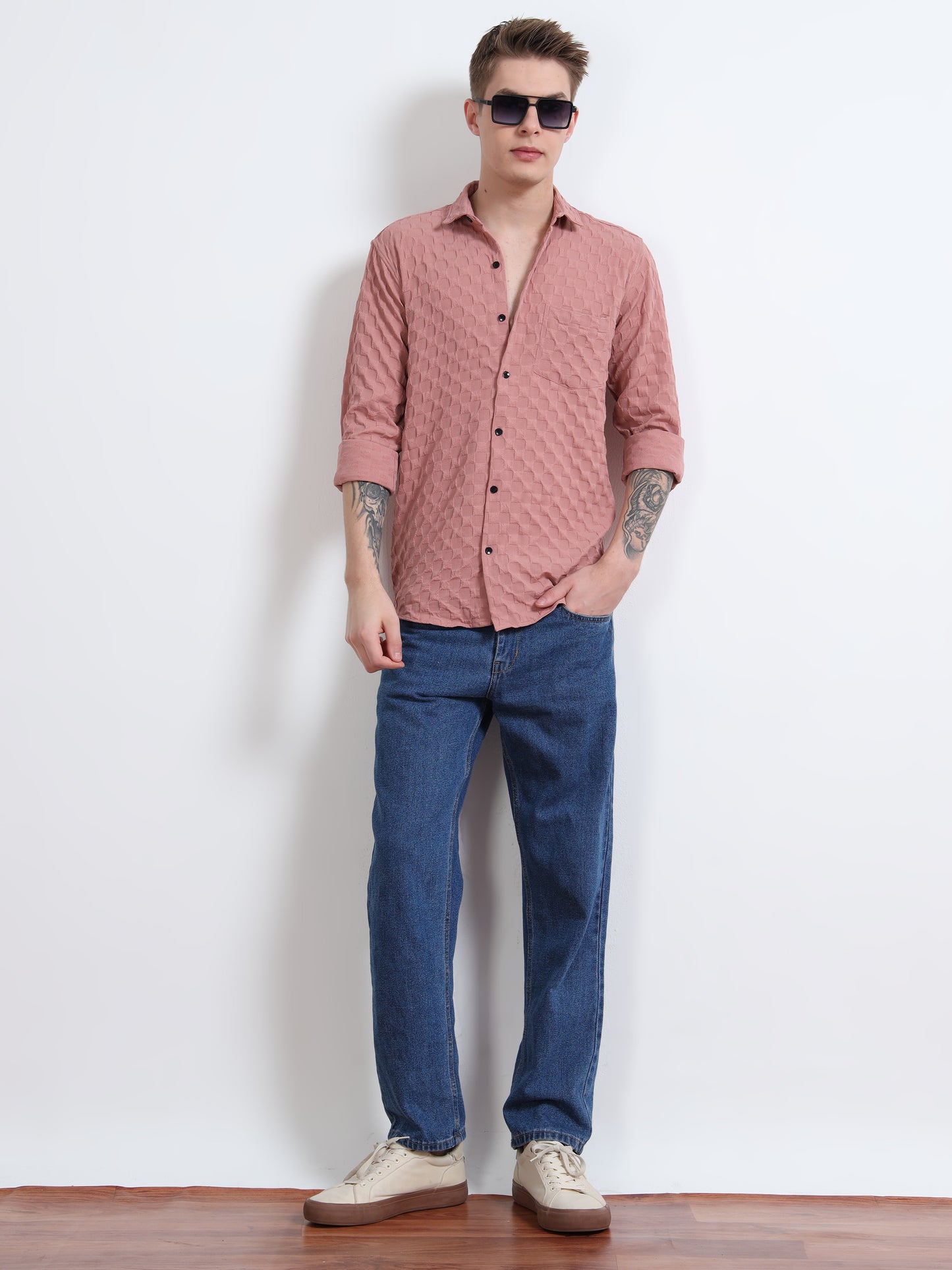Pale Chestnut Popcorn Texture Shirt for Men