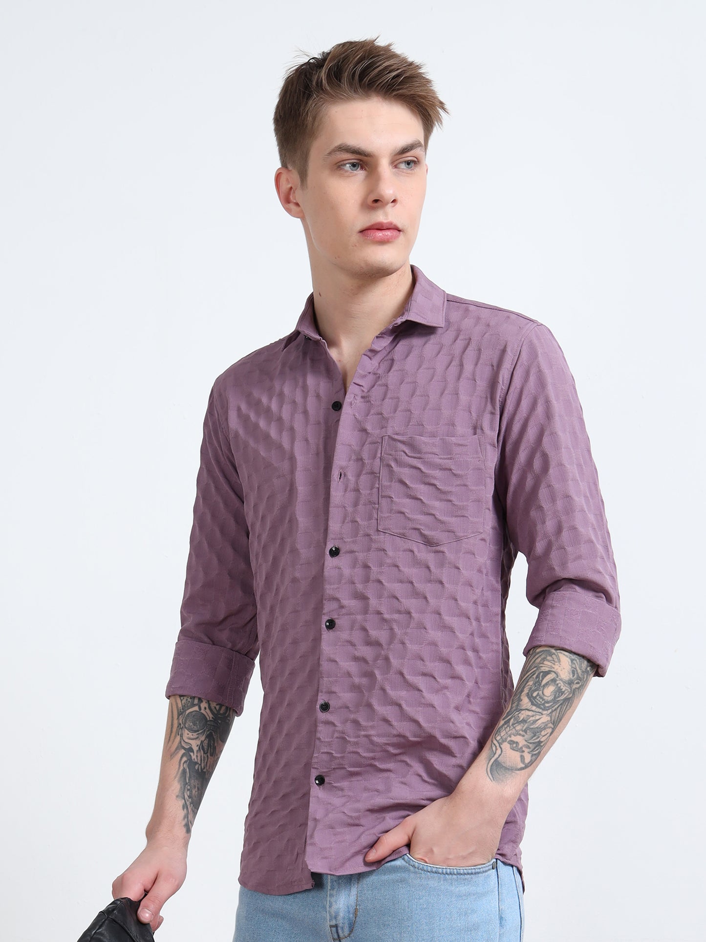 Dusty Lavender Popcorn Shirt for Men