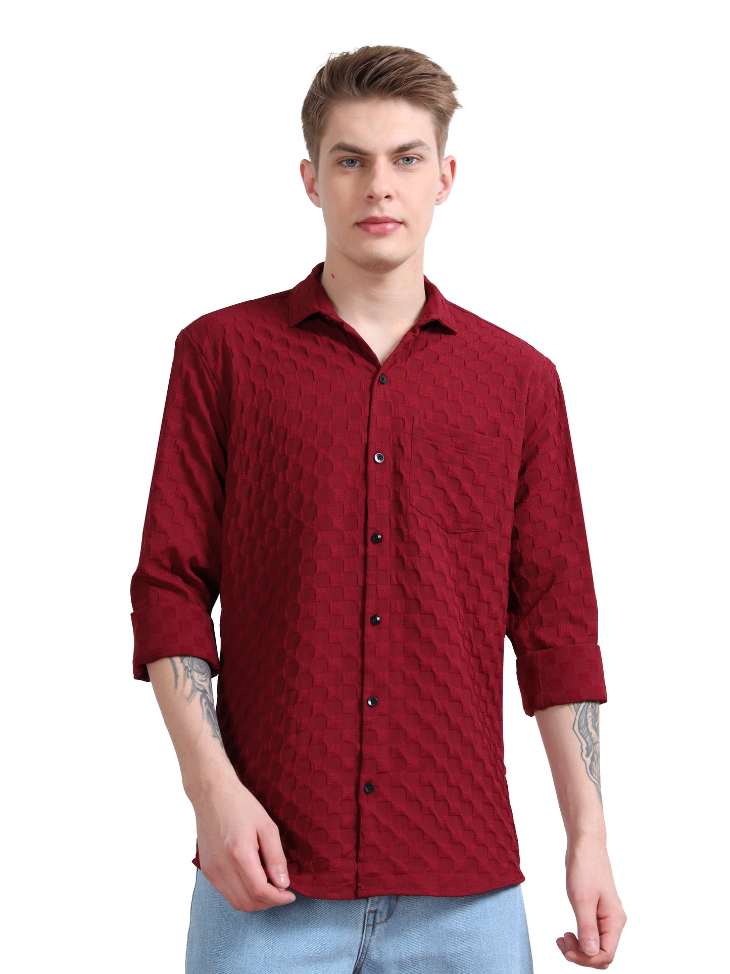 Cotton Red Popcorn Shirt for Men