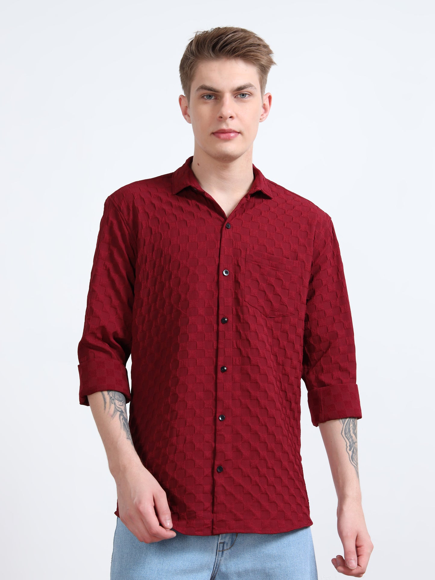 Cotton Red Popcorn Shirt for Men