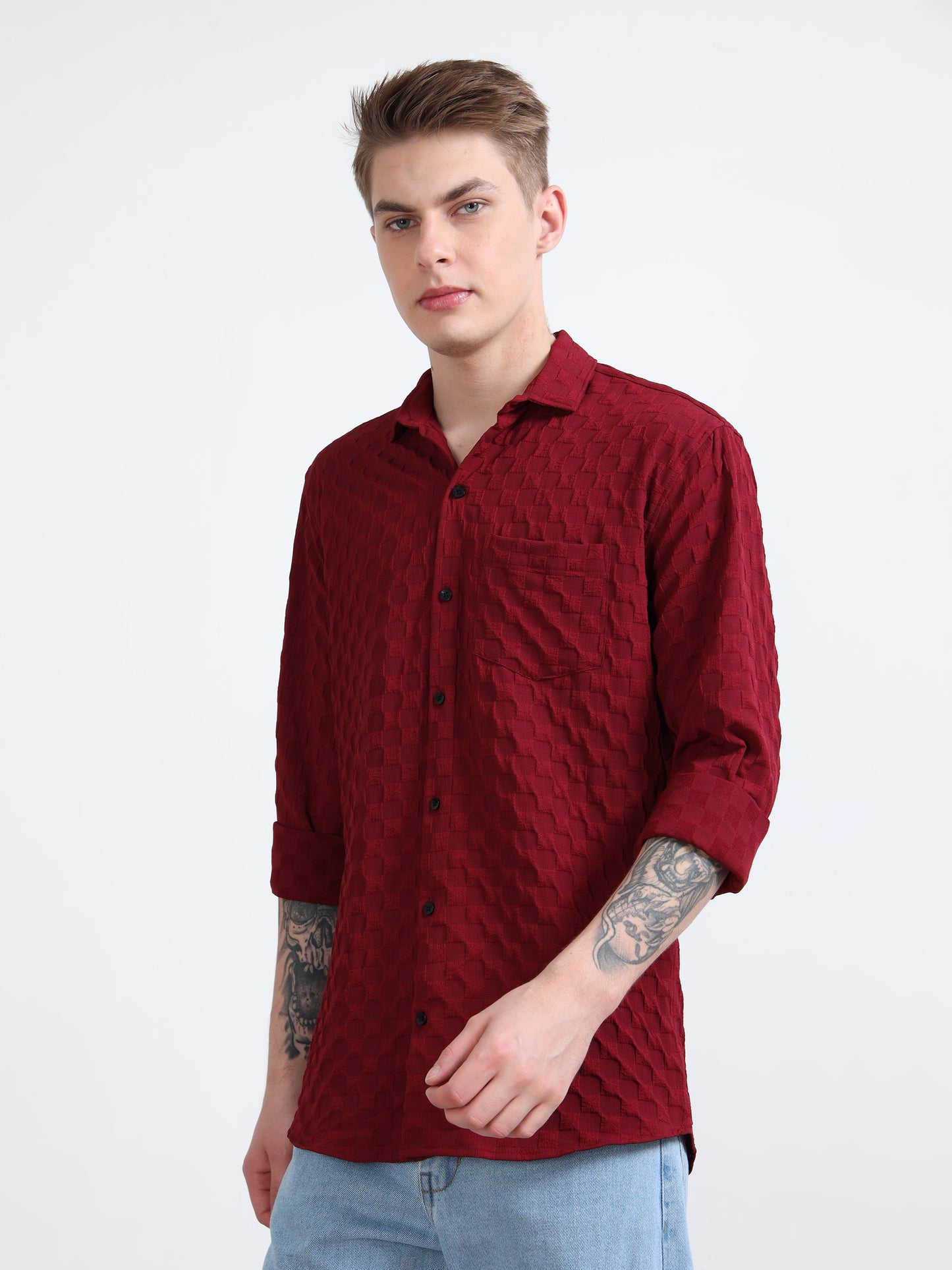 Cotton Red Popcorn Shirt for Men