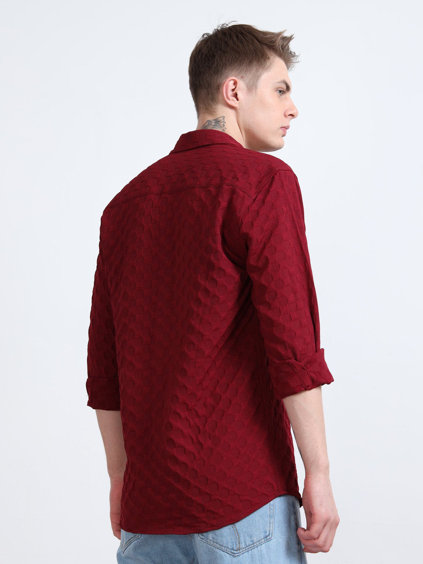 Cotton Red Popcorn Shirt for Men