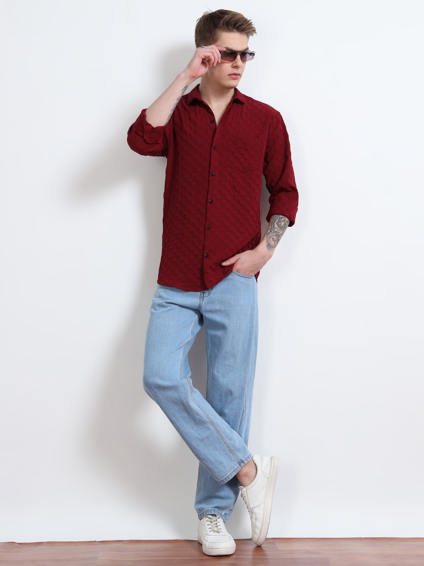Cotton Red Popcorn Shirt for Men