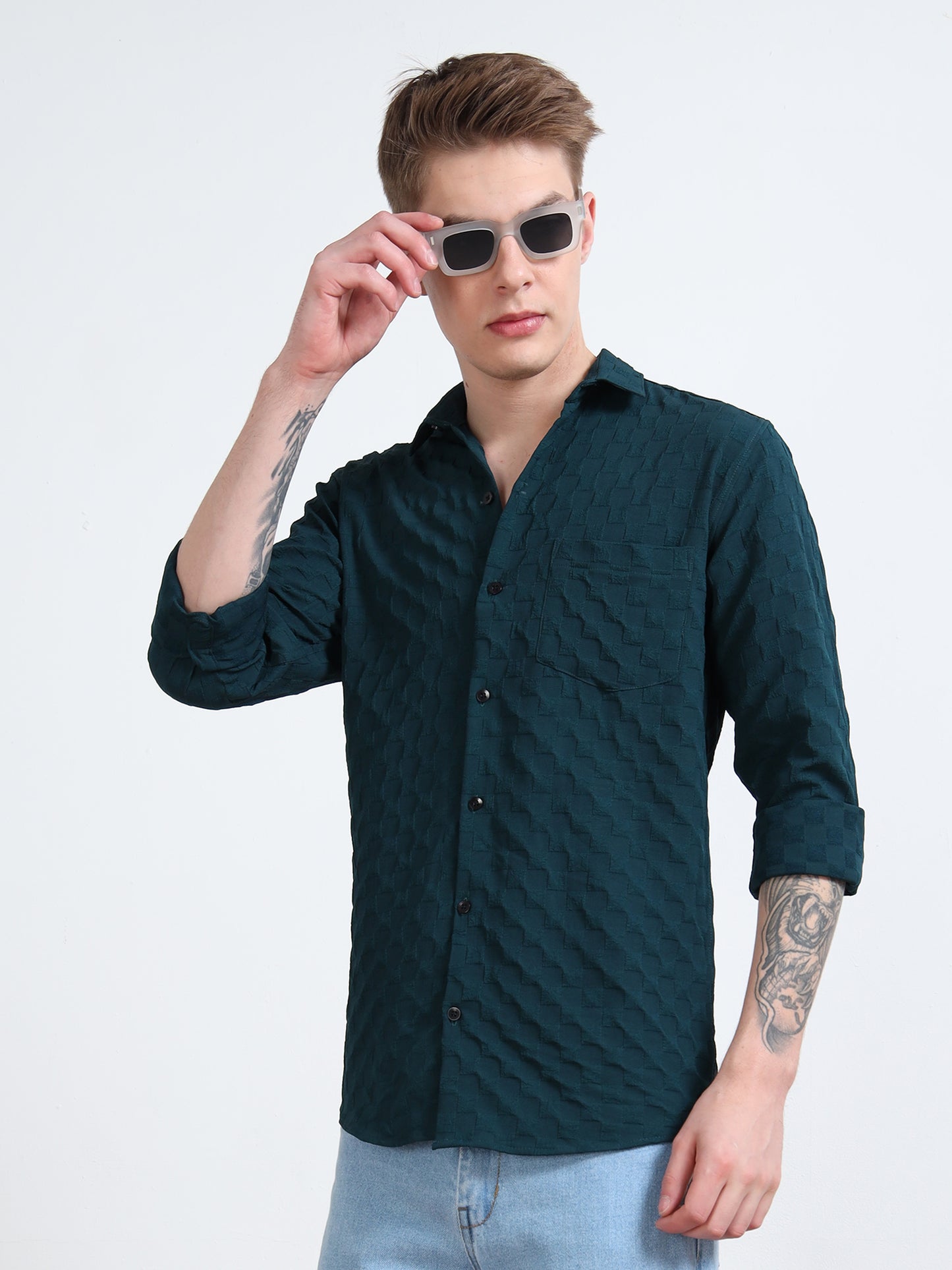 Timber Green Cotton Texture Shirt for Men