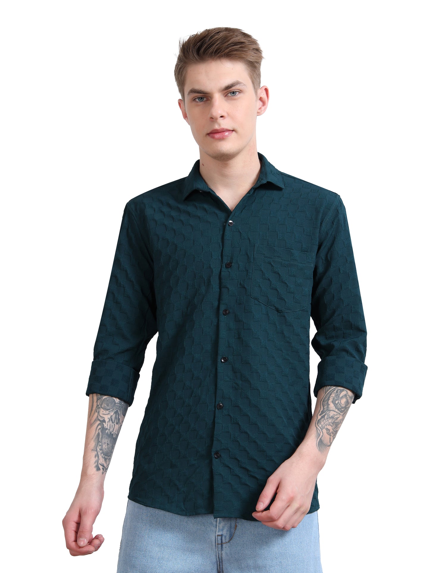 Timber Green Cotton Texture Shirt for Men
