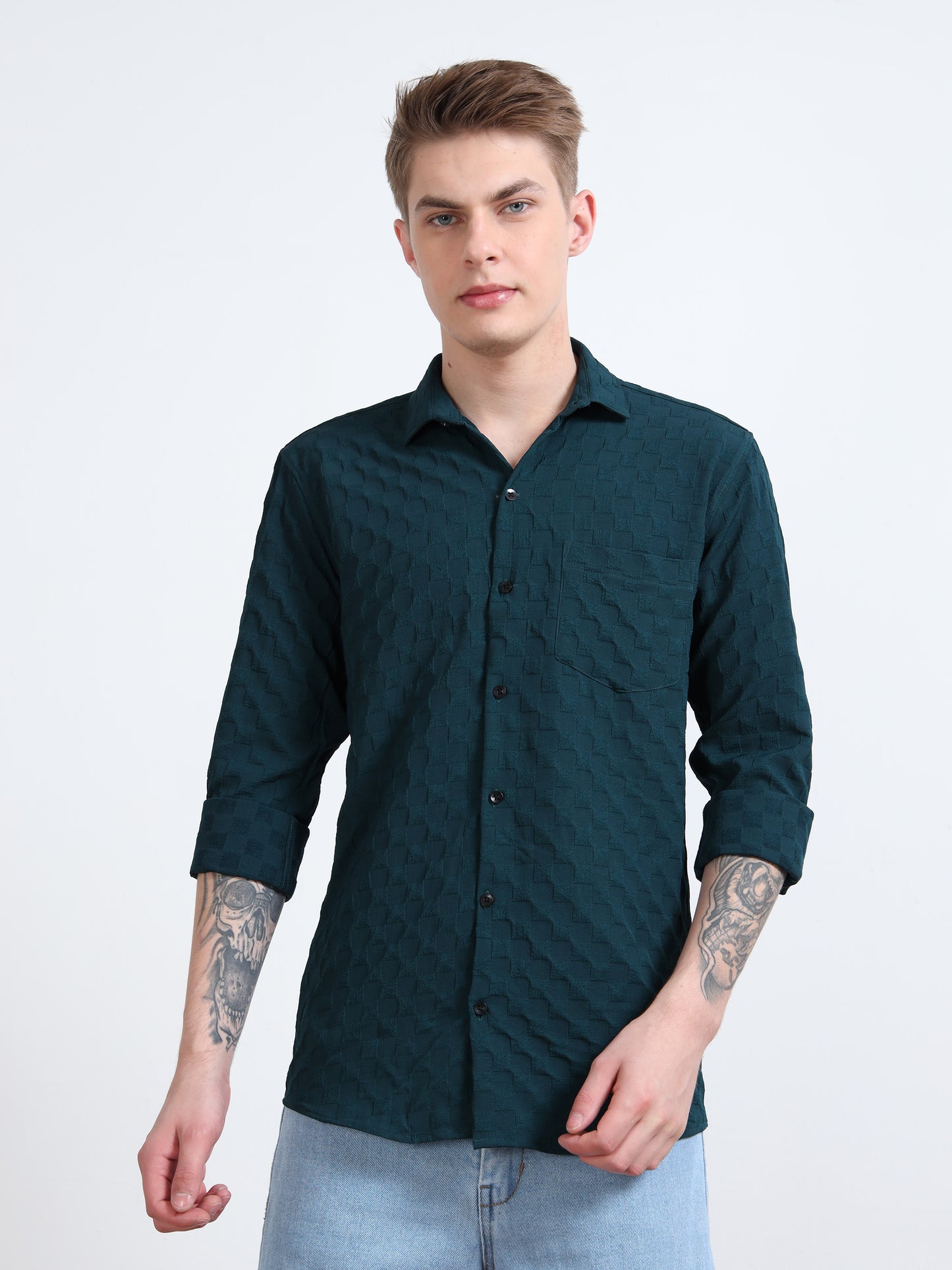 Timber Green Cotton Texture Shirt for Men