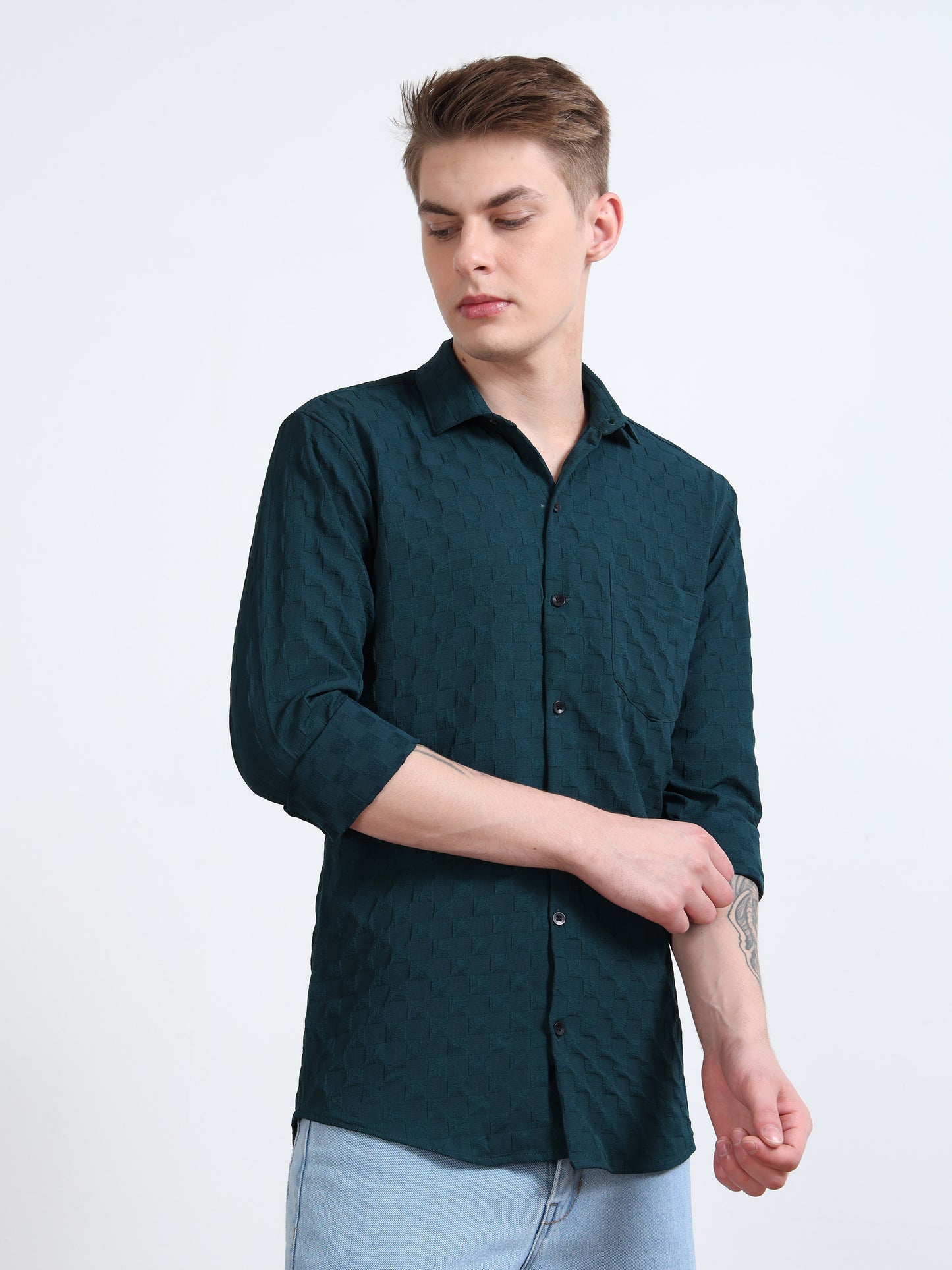Timber Green Cotton Texture Shirt for Men
