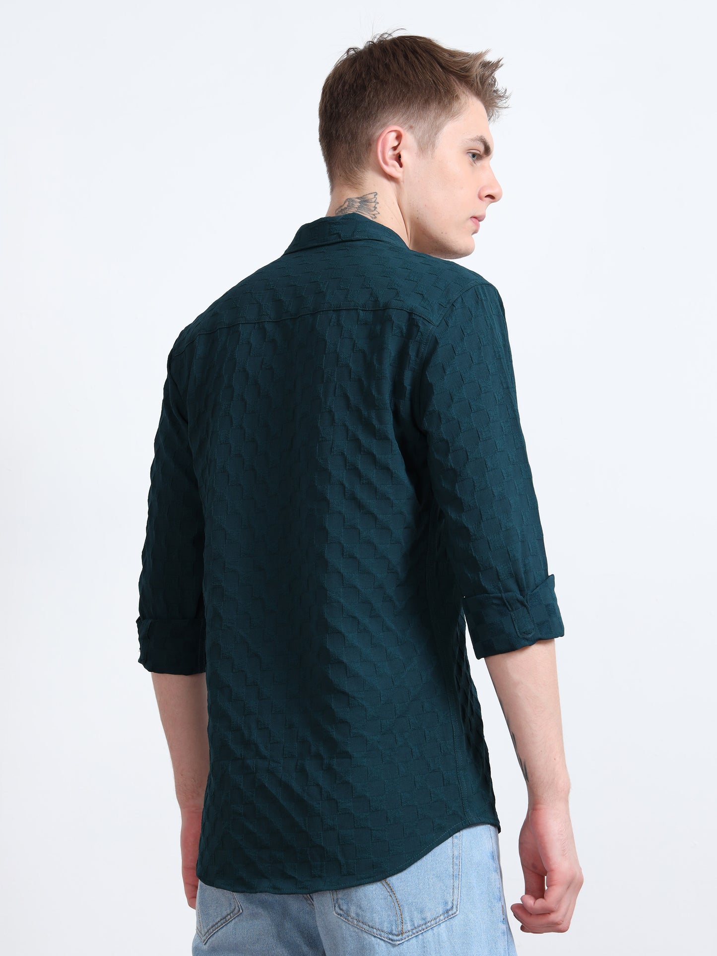 Timber Green Cotton Texture Shirt for Men