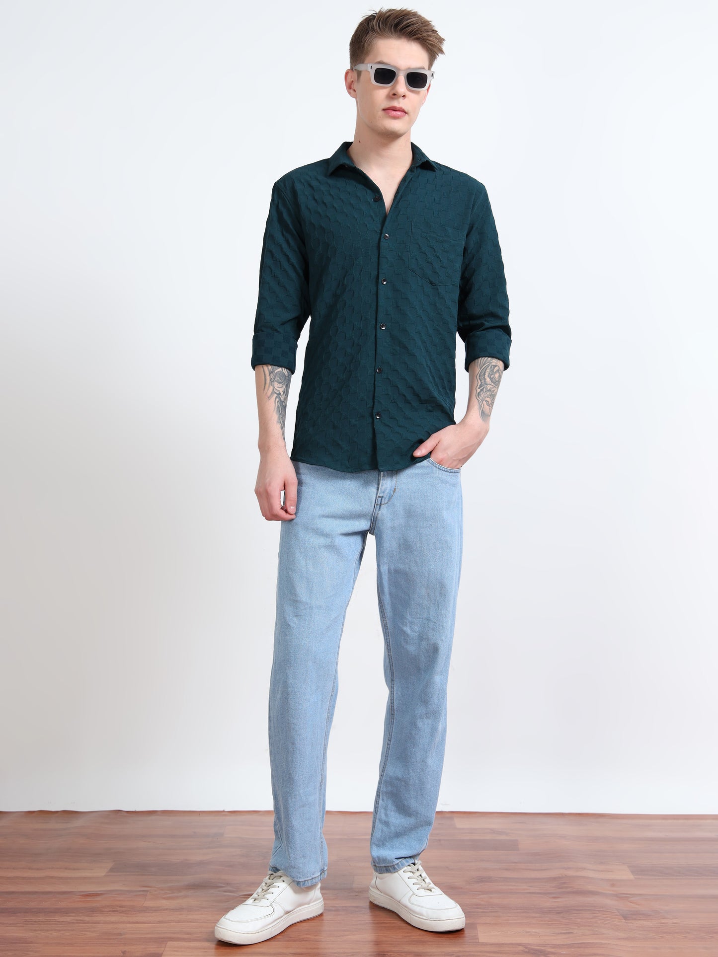 Timber Green Cotton Texture Shirt for Men