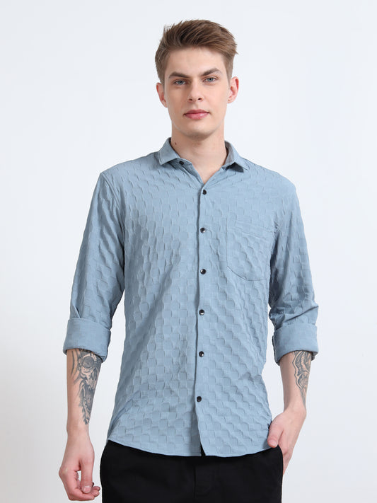 Light Grey Blue Popcorn Shirt for Men