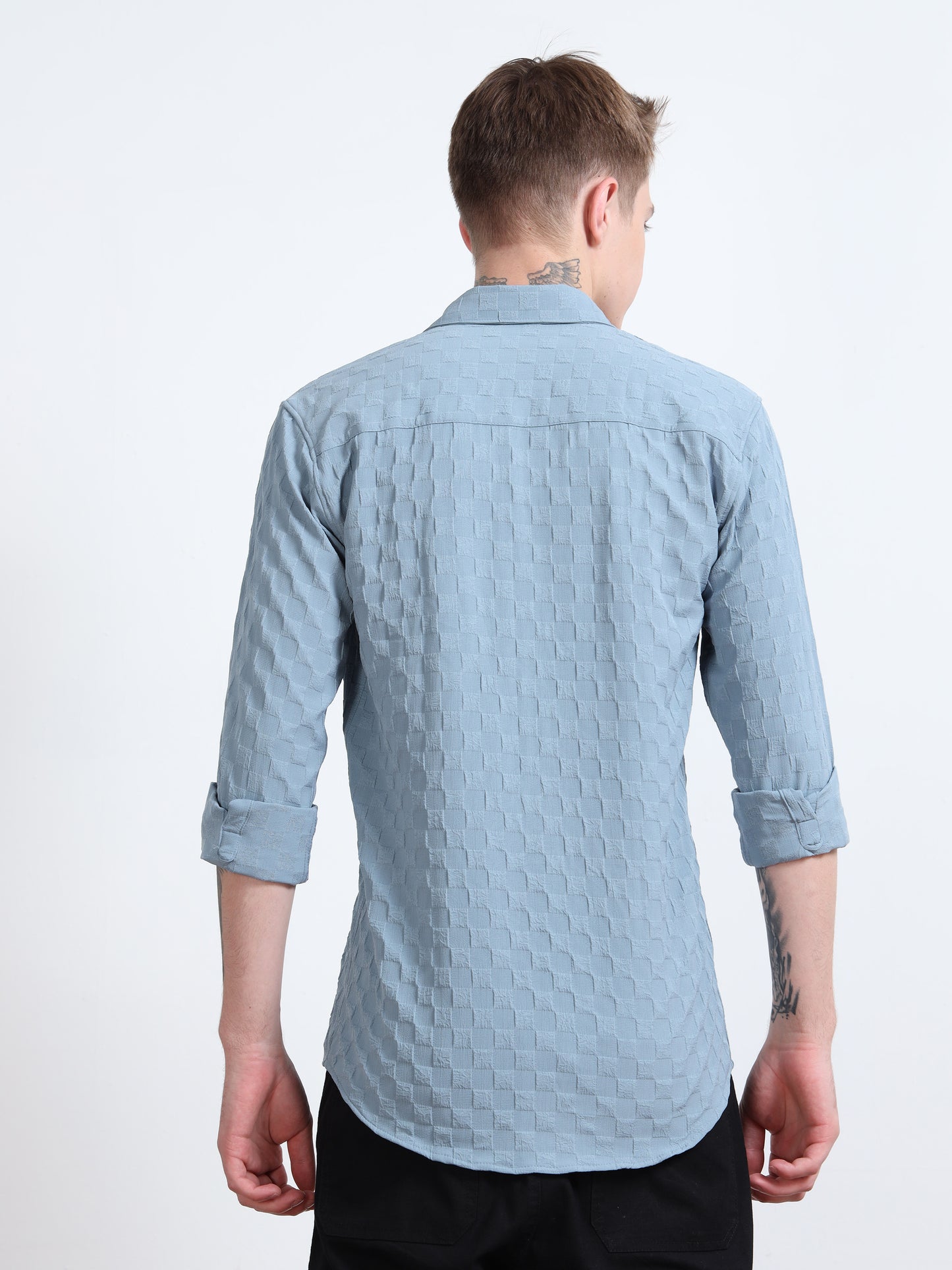 Light Grey Blue Popcorn Shirt for Men