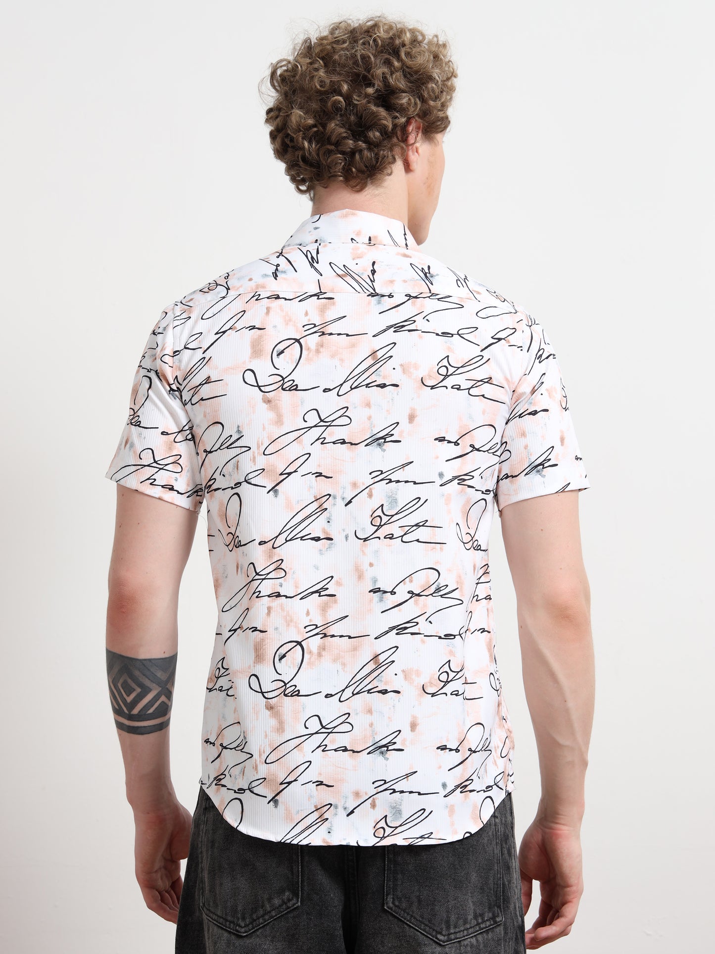 Calligraphy White Black Print Shirt for Men