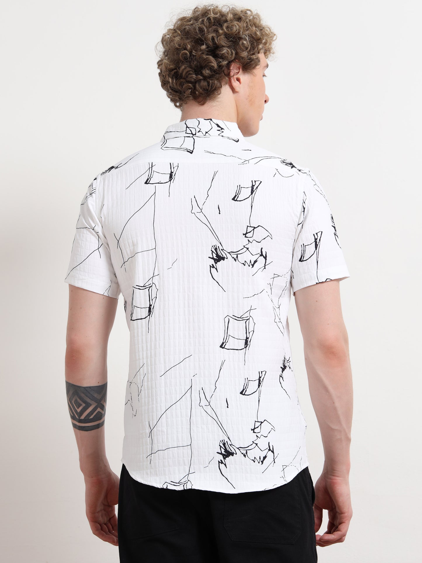 Poly Cotton White Shirt With Black Print for Men