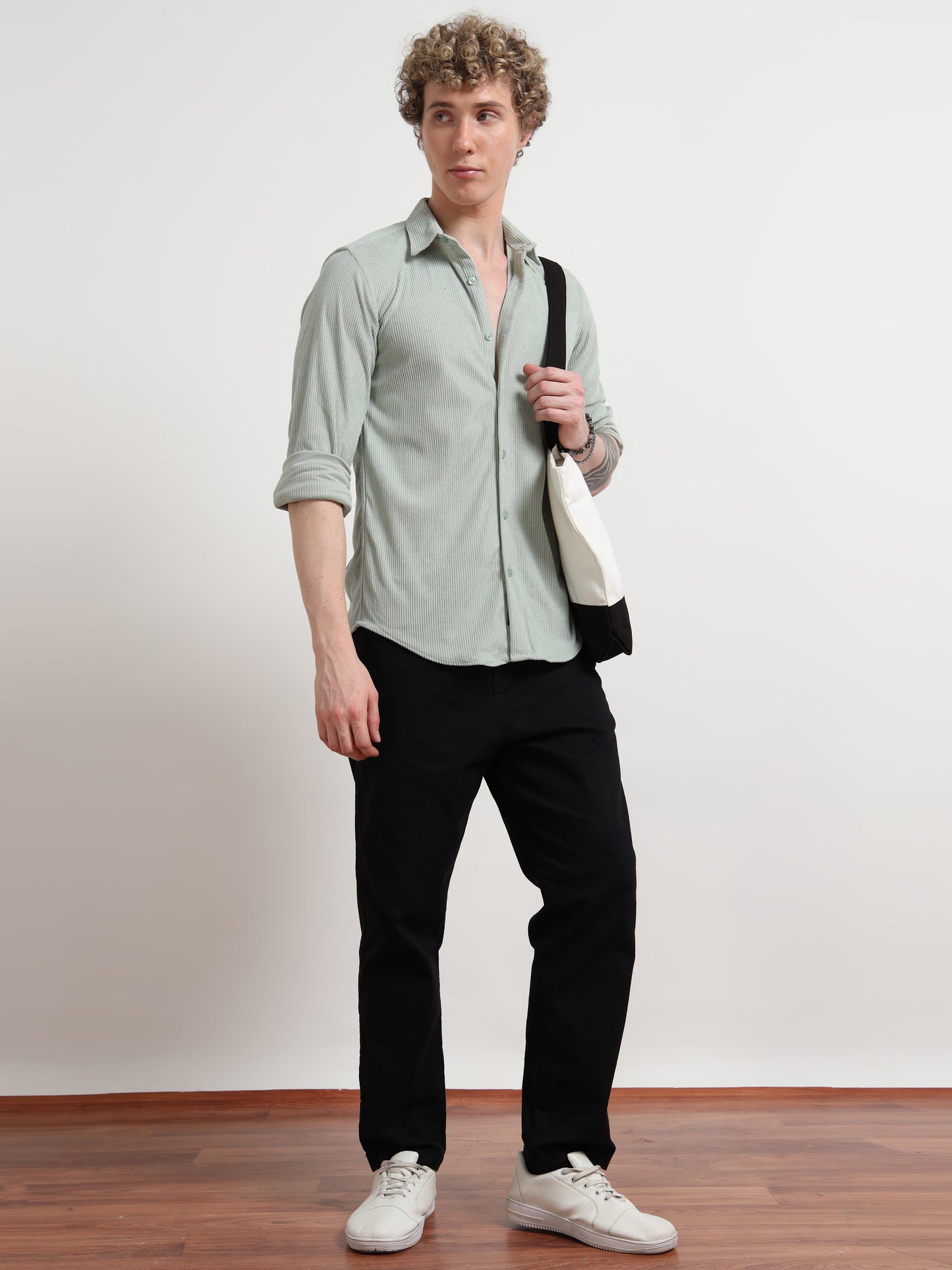Full Sleeve Green Corduroy Shirt for Men