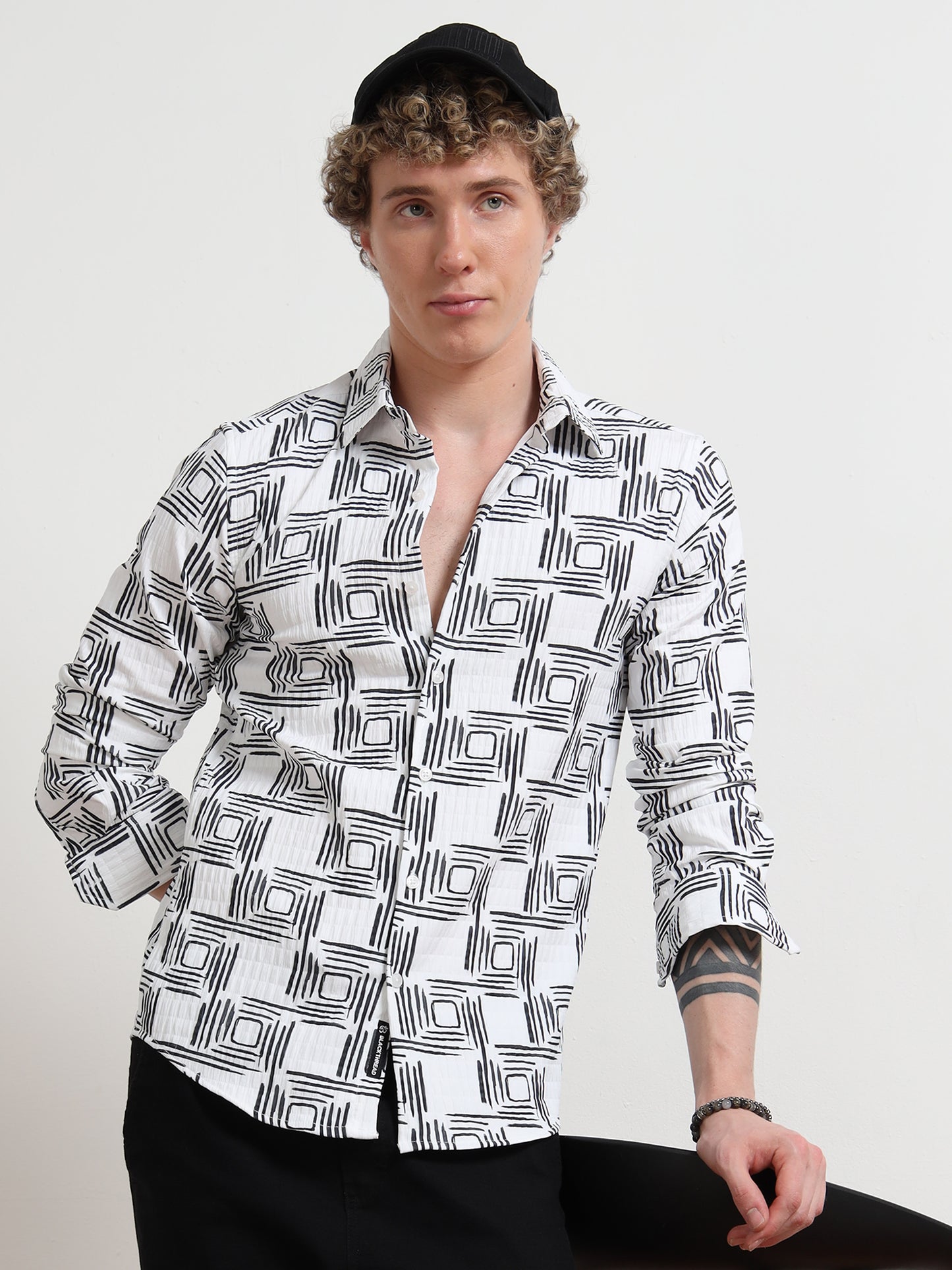 Cube Black And White Printed Shirt for Men