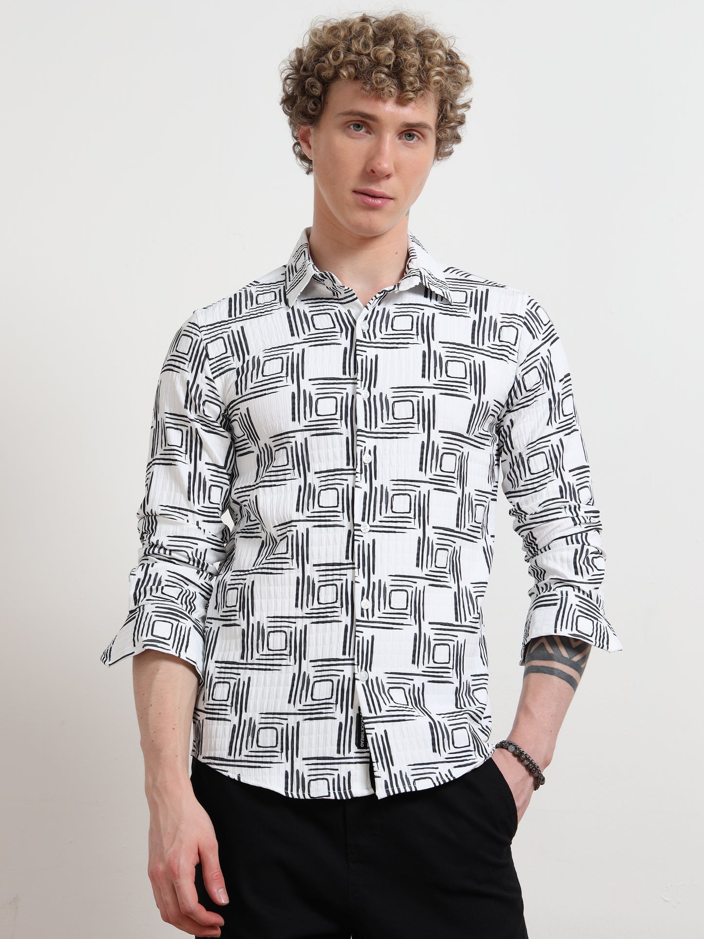 Cube Black And White Printed Shirt for Men