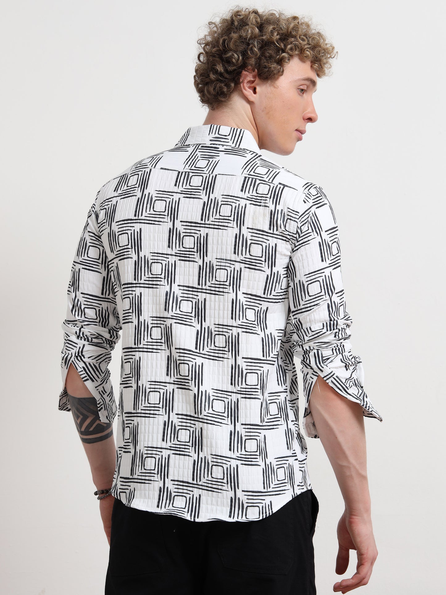 Cube Black And White Printed Shirt for Men