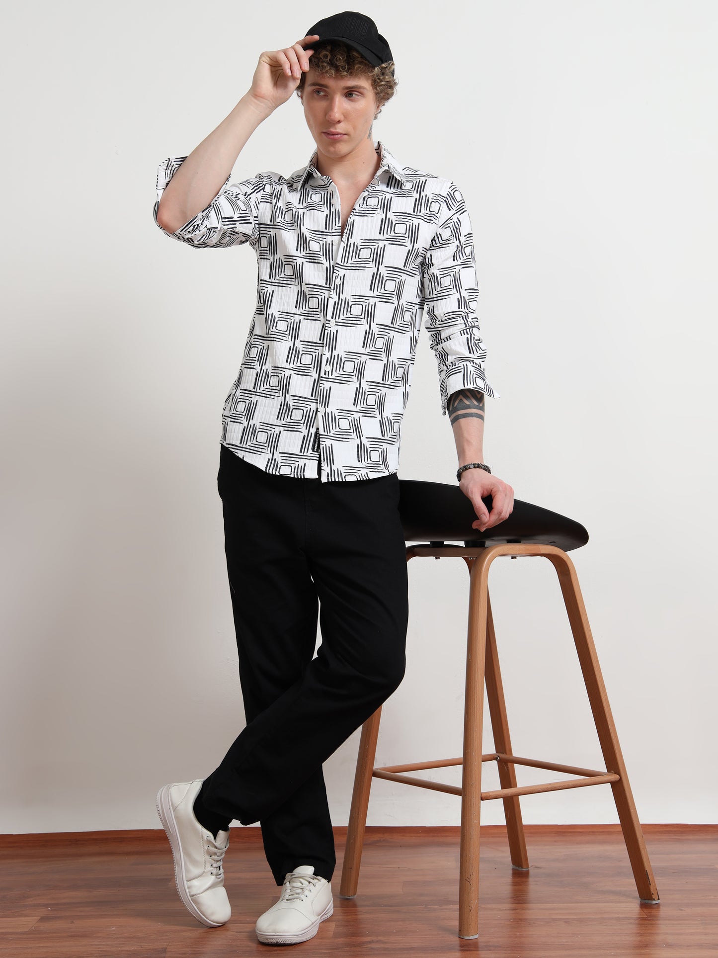 Cube Black And White Printed Shirt for Men