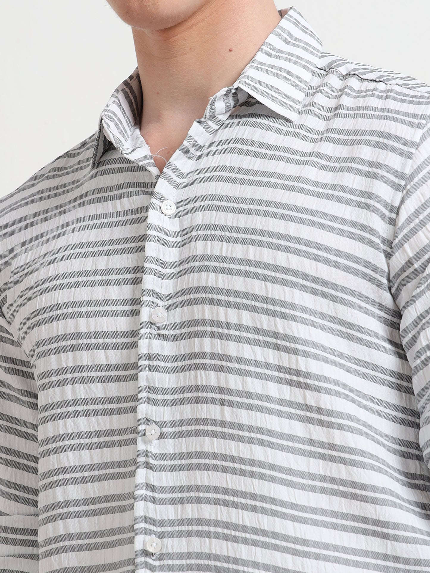 Full Sleeve Grey Shirt Horizontal Stripes for Men