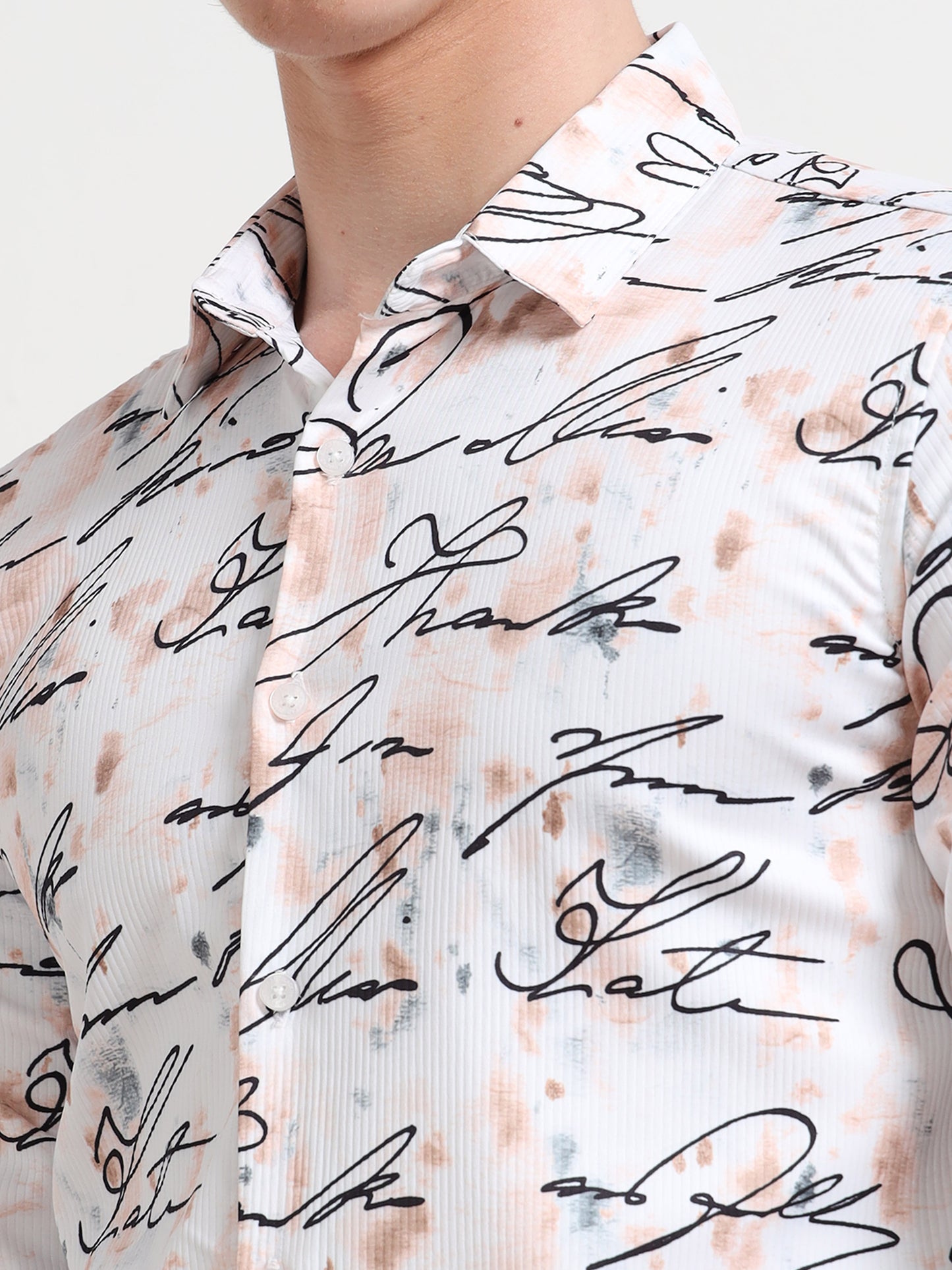 Cotton Printed White Calligraphy Shirt for Men