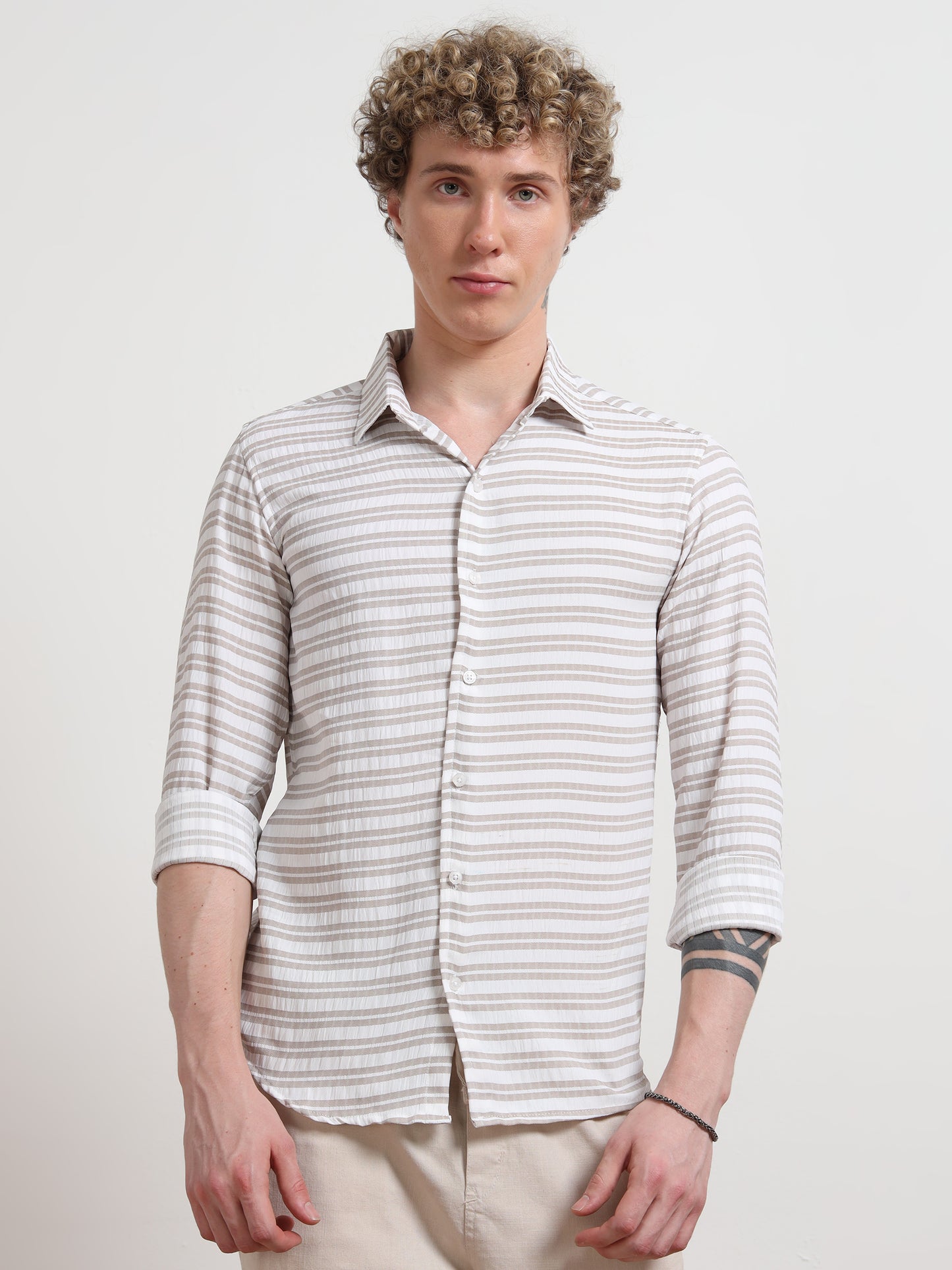 Brown Full Sleeve Horizontal Pinstripe Shirt