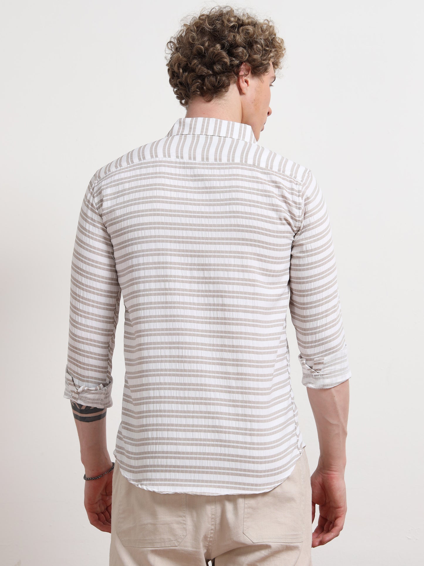 Brown Full Sleeve Horizontal Pinstripe Shirt