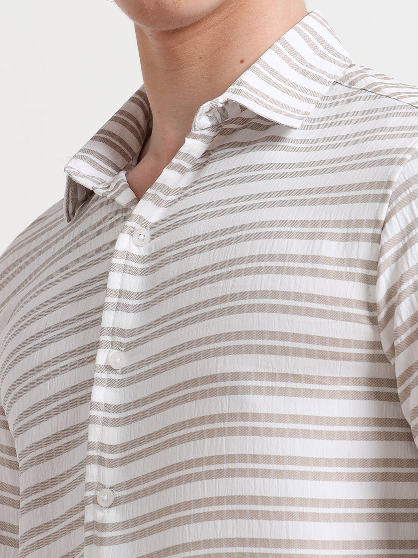 Brown Full Sleeve Horizontal Pinstripe Shirt